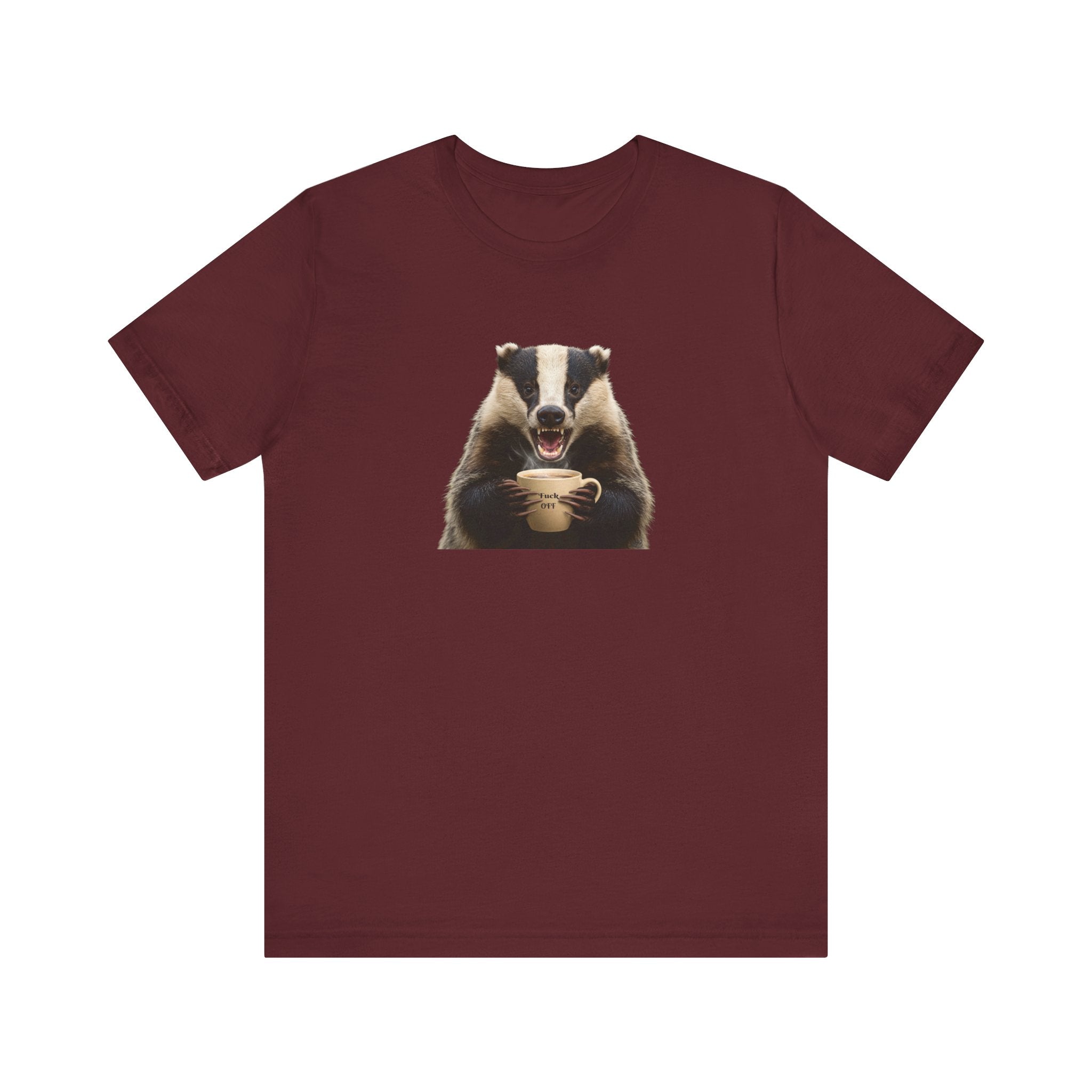 Angry Badger “Fuck Off” T-Shirt – Because Words Are Hard Before Caffeine- Unisex Short Sleeve T-Shirt, Gift for friends and loved ones