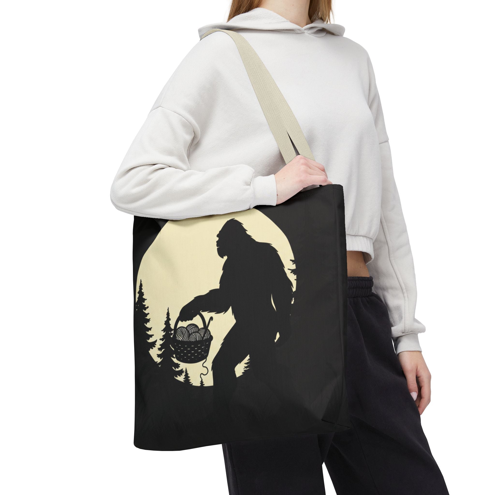 I Believe...in another skein of yarn. Bigfoot crochet Tote bag- Funny gift for friends, family, crocheters, knitters, fiber enthusiasts and anyone who Believes.