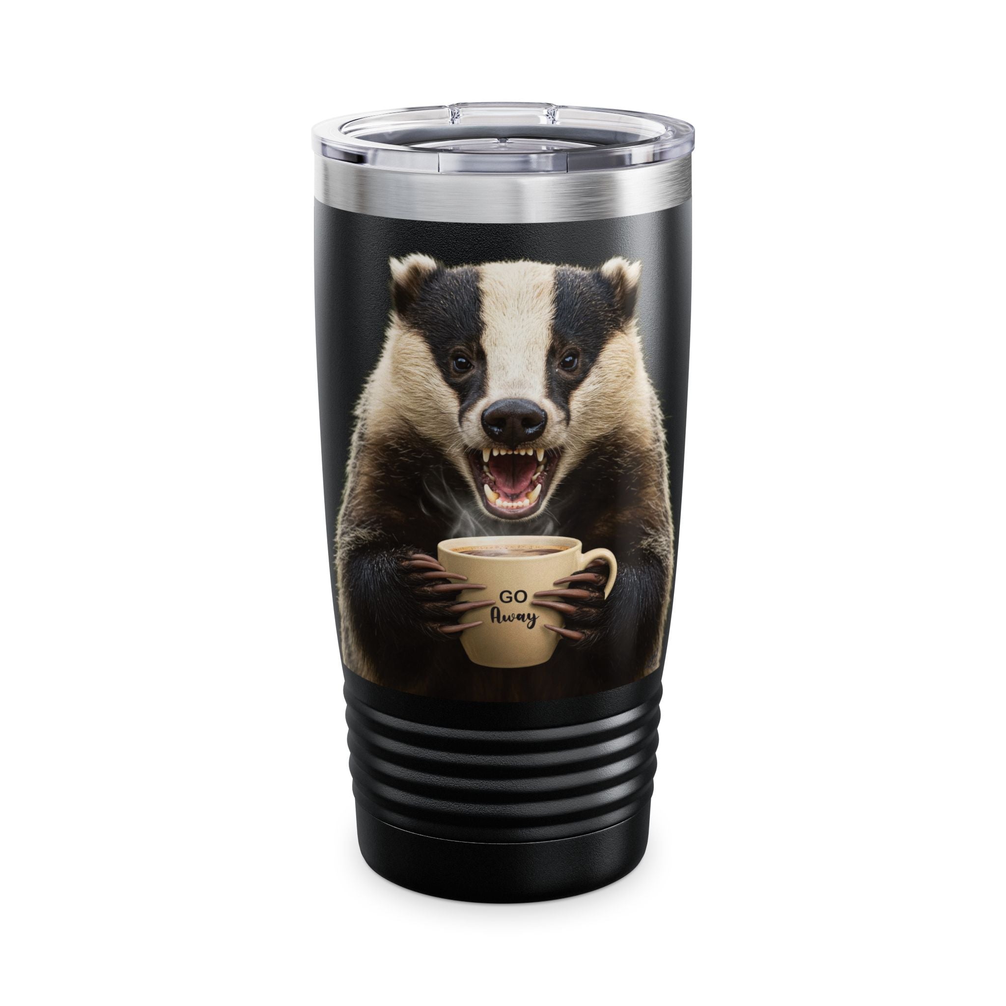 Angry Badger “Go Away” 20oz Tumbler – Caffeine First, People Never  Funny gift for Coworkers, friends, and loved ones.