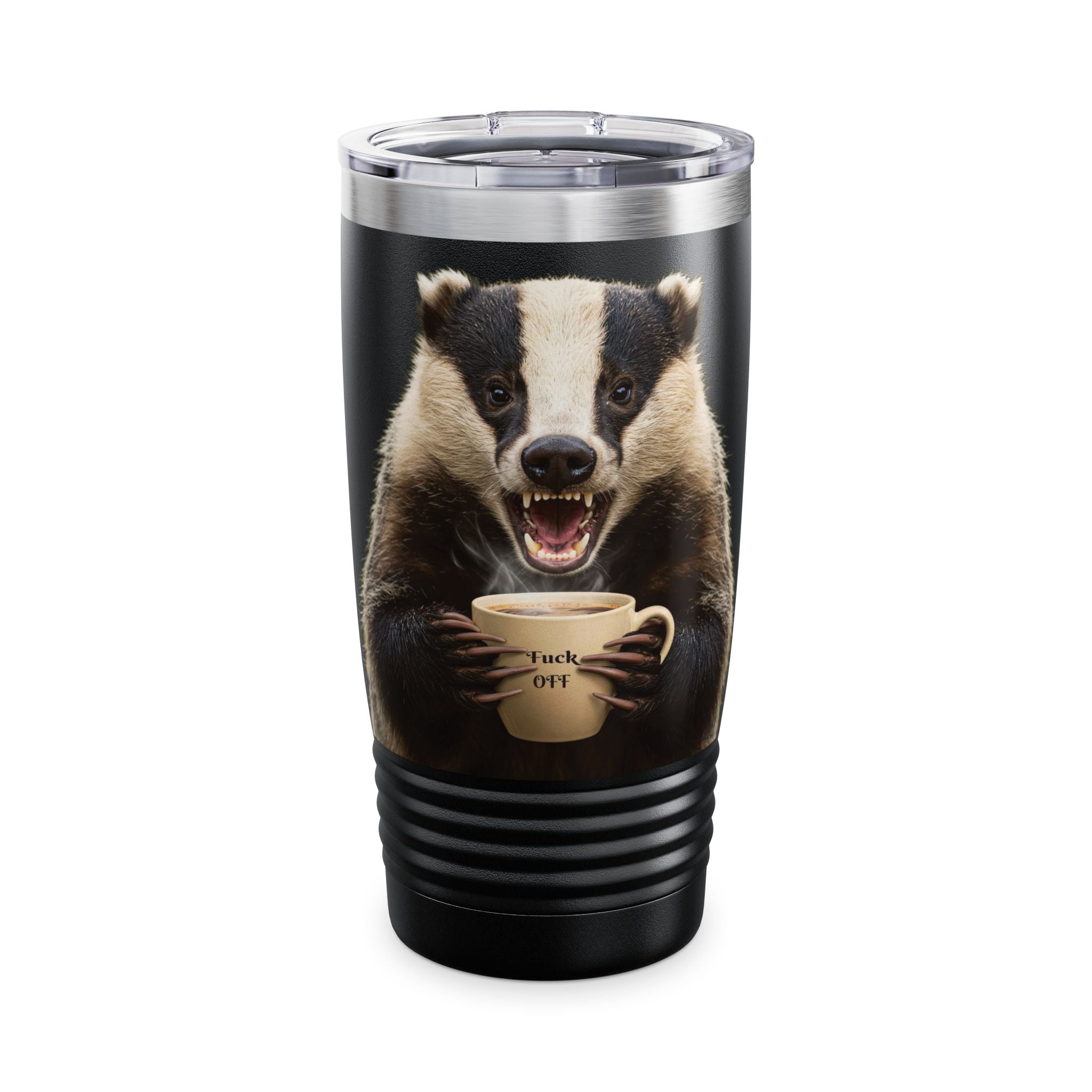 Angry Badger “Fuck Off” 20oz Ringneck Tumbler, For When You Need Caffeine, Not Conversation Funny Gift for Coffee enthusiasts, coworkers, & friends