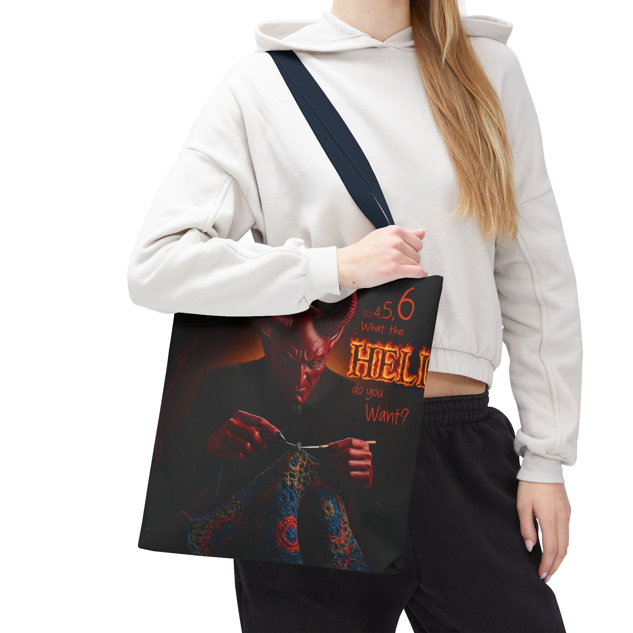 Satan's Infernal Tote Bag - Even Hell has count interruptions- Knitting, Crocheting, Crafting Gift, Funny Tote, Hellish Vibe, fiber enthusiasts