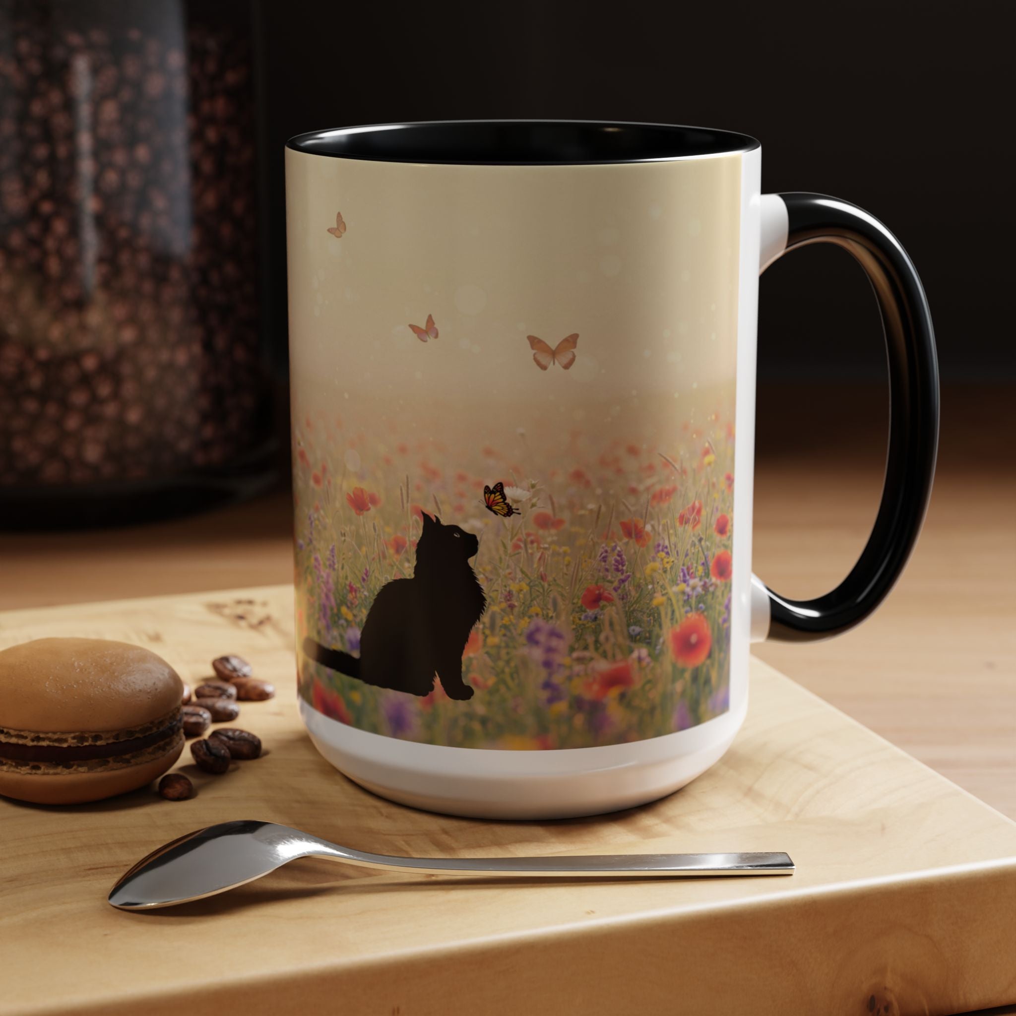 Mug - Cat Lovers Accent Coffee Mug with Floral Design