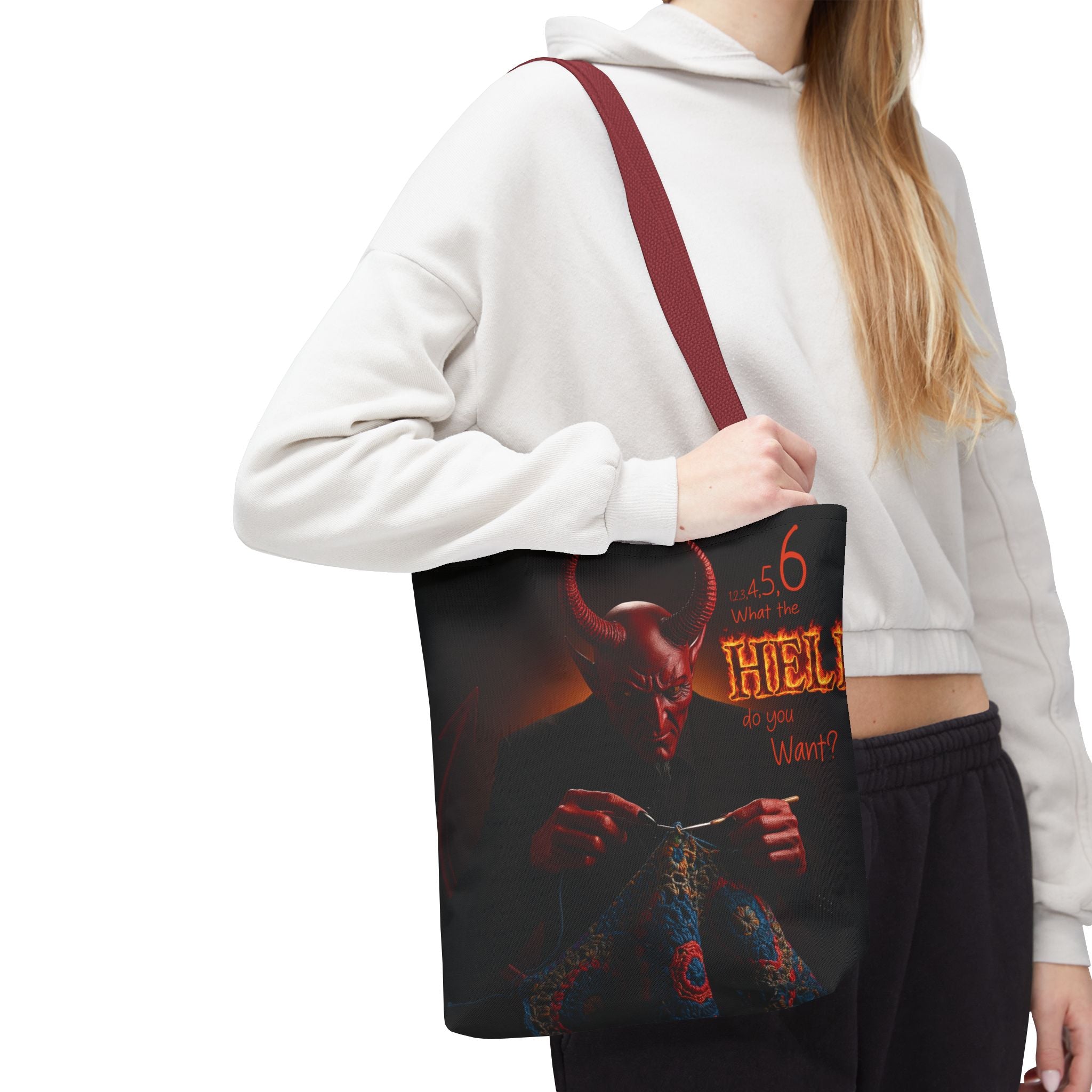 Satan's Infernal Tote Bag - Even Hell has count interruptions- Knitting, Crocheting, Crafting Gift, Funny Tote, Hellish Vibe, fiber enthusiasts