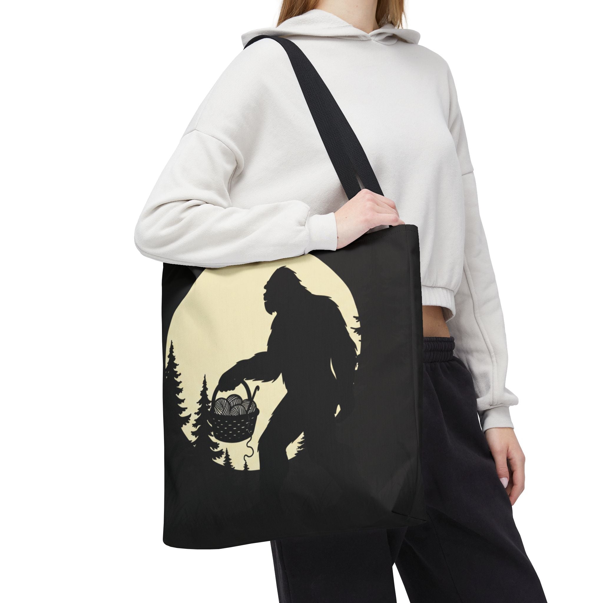 I Believe...in another skein of yarn. Bigfoot crochet Tote bag- Funny gift for friends, family, crocheters, knitters, fiber enthusiasts and anyone who Believes.