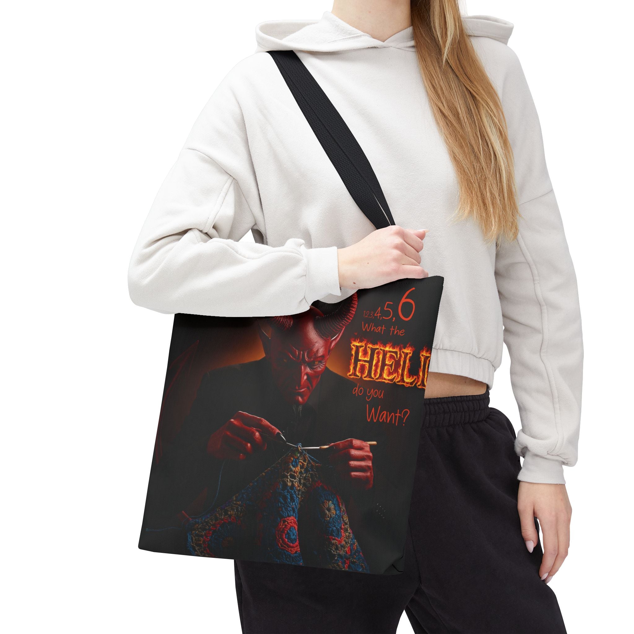 Satan's Infernal Tote Bag - Even Hell has count interruptions- Knitting, Crocheting, Crafting Gift, Funny Tote, Hellish Vibe, fiber enthusiasts