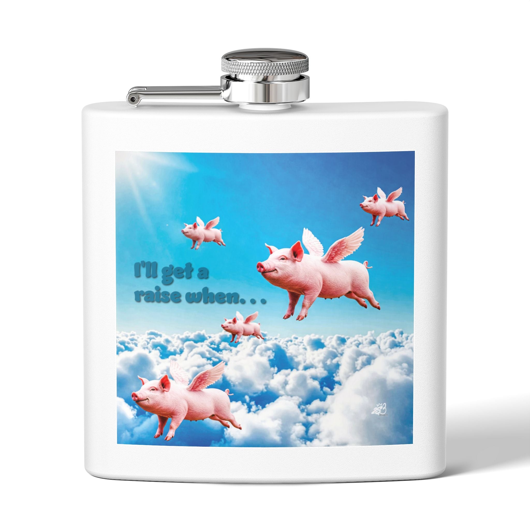 "I’ll Get a Raise When Pigs Fly" Flask – Stainless Steel Liquid Therapy with Flying Pig Delusion Support Funny gift for Coworkers, Friends and Loved Ones