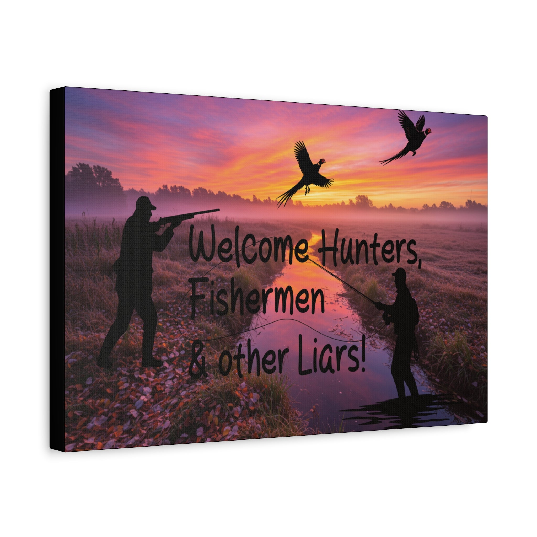 "Welcome Hunters, Fishermen & Other Liars" Rustic Man Cave Sign/ Matte Canvas 1.25" depth/Gift for Dads, Outdoorsmen