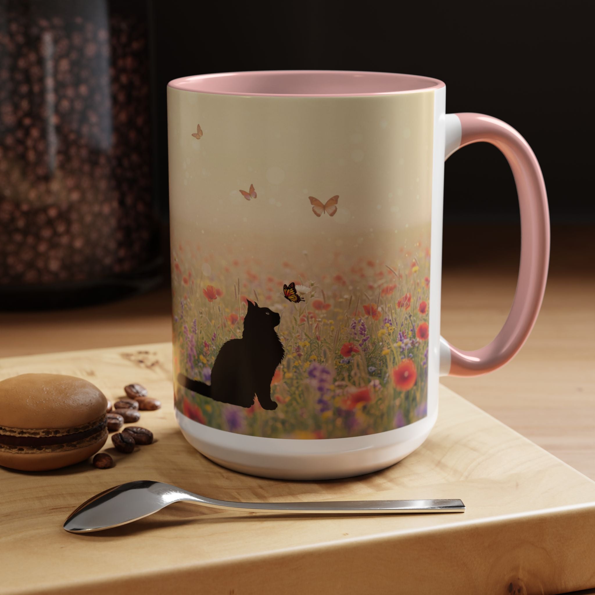 Mug - Cat Lovers Accent Coffee Mug with Floral Design