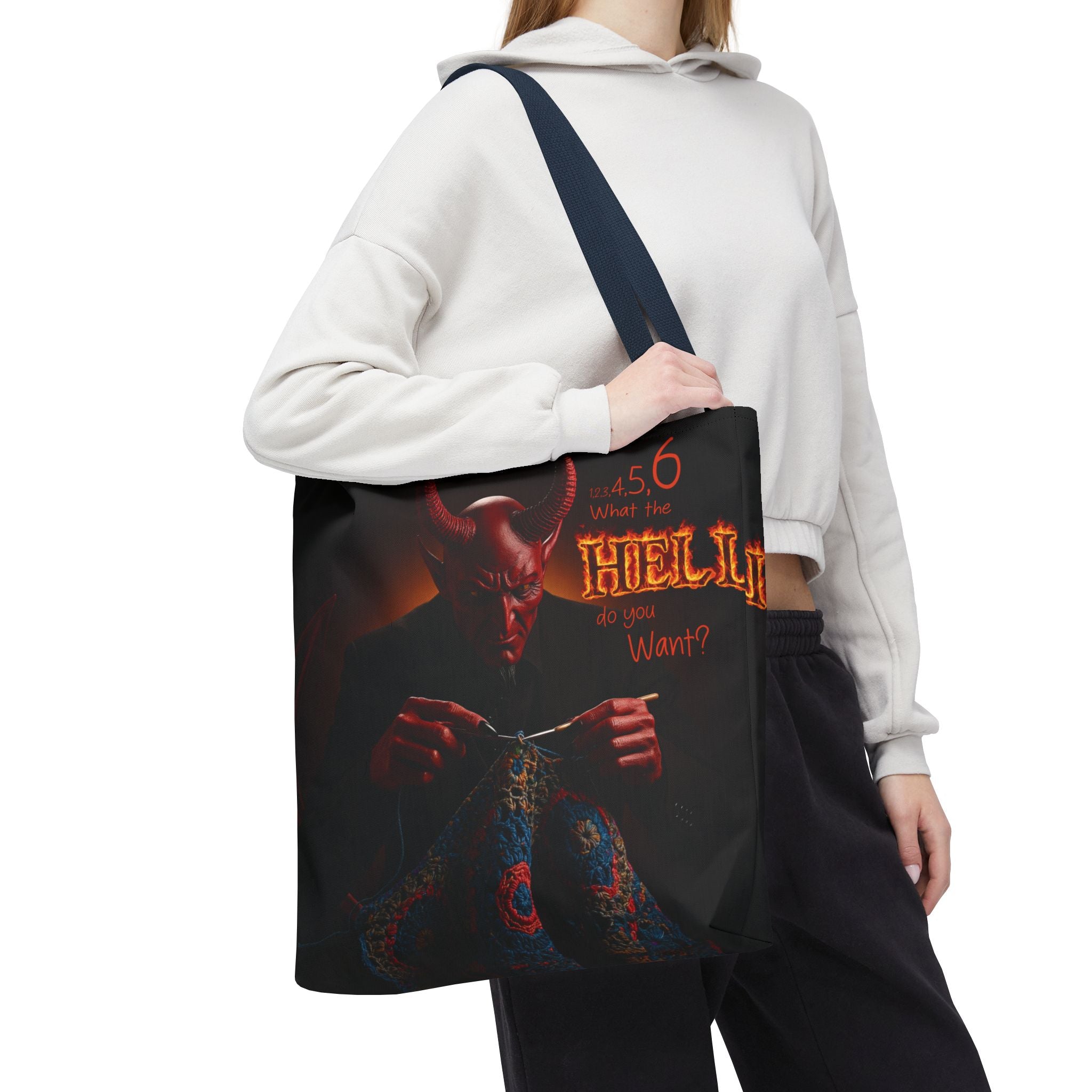 Satan's Infernal Tote Bag - Even Hell has count interruptions- Knitting, Crocheting, Crafting Gift, Funny Tote, Hellish Vibe, fiber enthusiasts