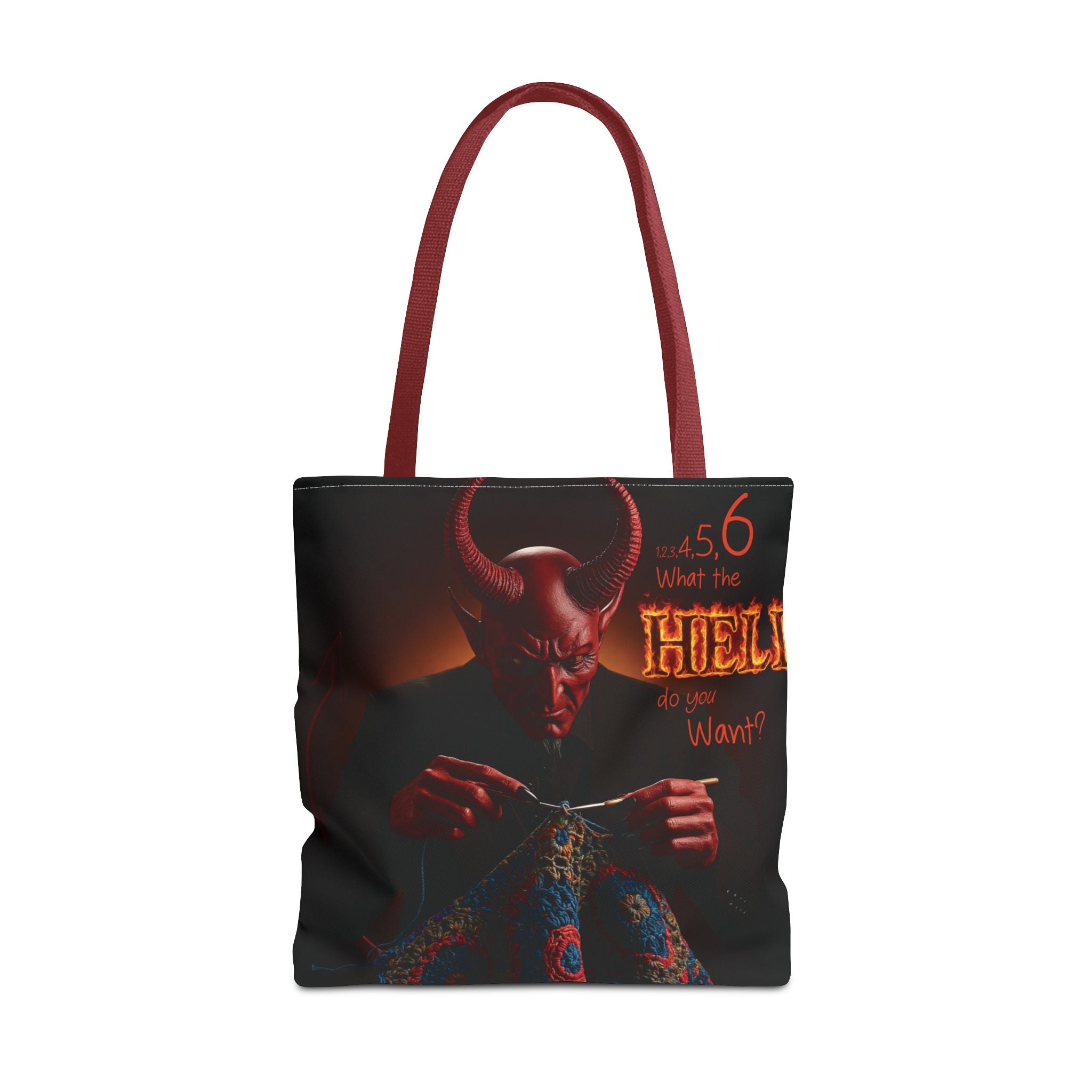 Satan's Infernal Tote Bag - Even Hell has count interruptions- Knitting, Crocheting, Crafting Gift, Funny Tote, Hellish Vibe, fiber enthusiasts