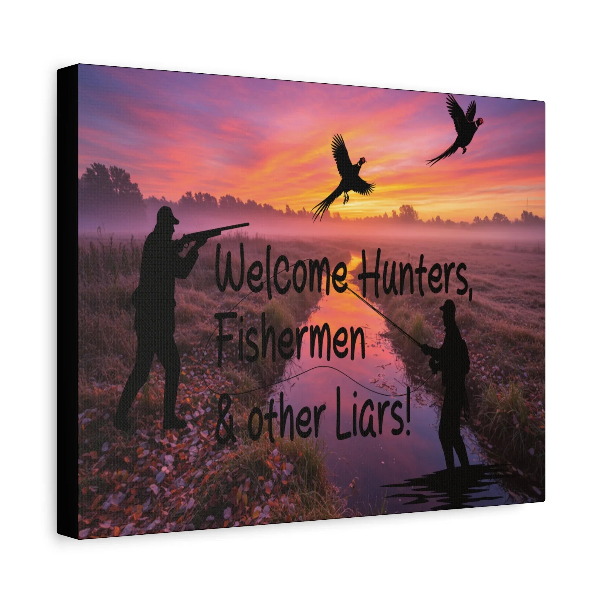 "Welcome Hunters, Fishermen & Other Liars" Rustic Man Cave Sign/ Matte Canvas 1.25" depth/Gift for Dads, Outdoorsmen - 2SB Snark Shop