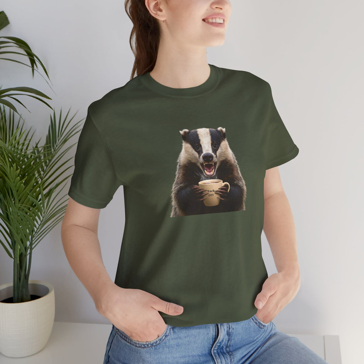 Fuck Off Coffee Badger Unisex T-Shirt | Funny Angry Badger Shirt