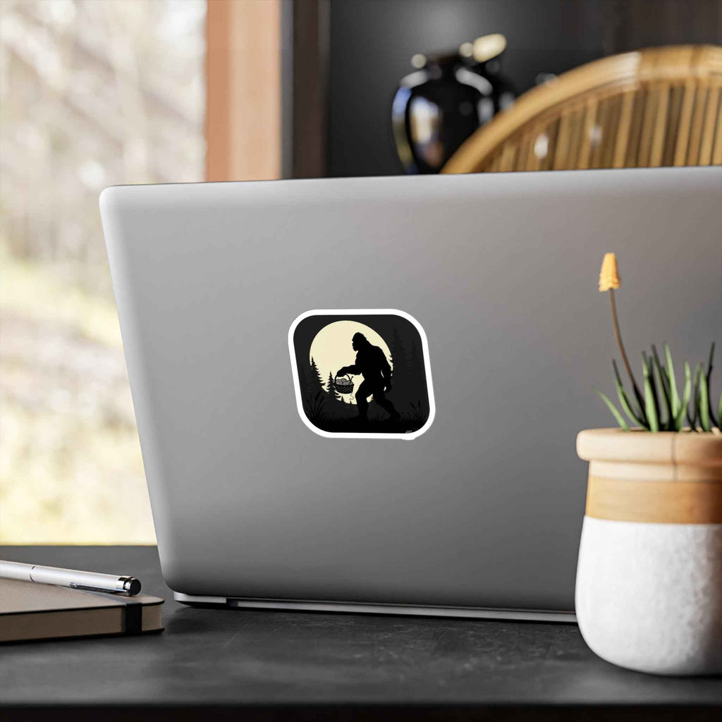 Bigfoot Crochet Night Decal - Sasquatch Yarn Basket Silhouette Kiss Cut Vinyl Decal