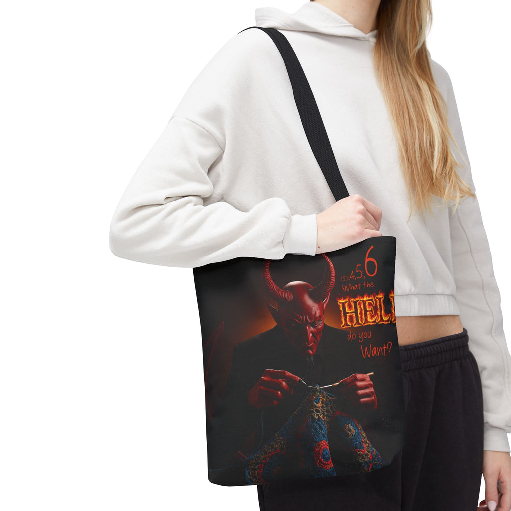 Satan's Infernal Tote Bag - Even Hell has count interruptions- Knitting, Crocheting, Crafting Gift, Funny Tote, Hellish Vibe, fiber enthusiasts