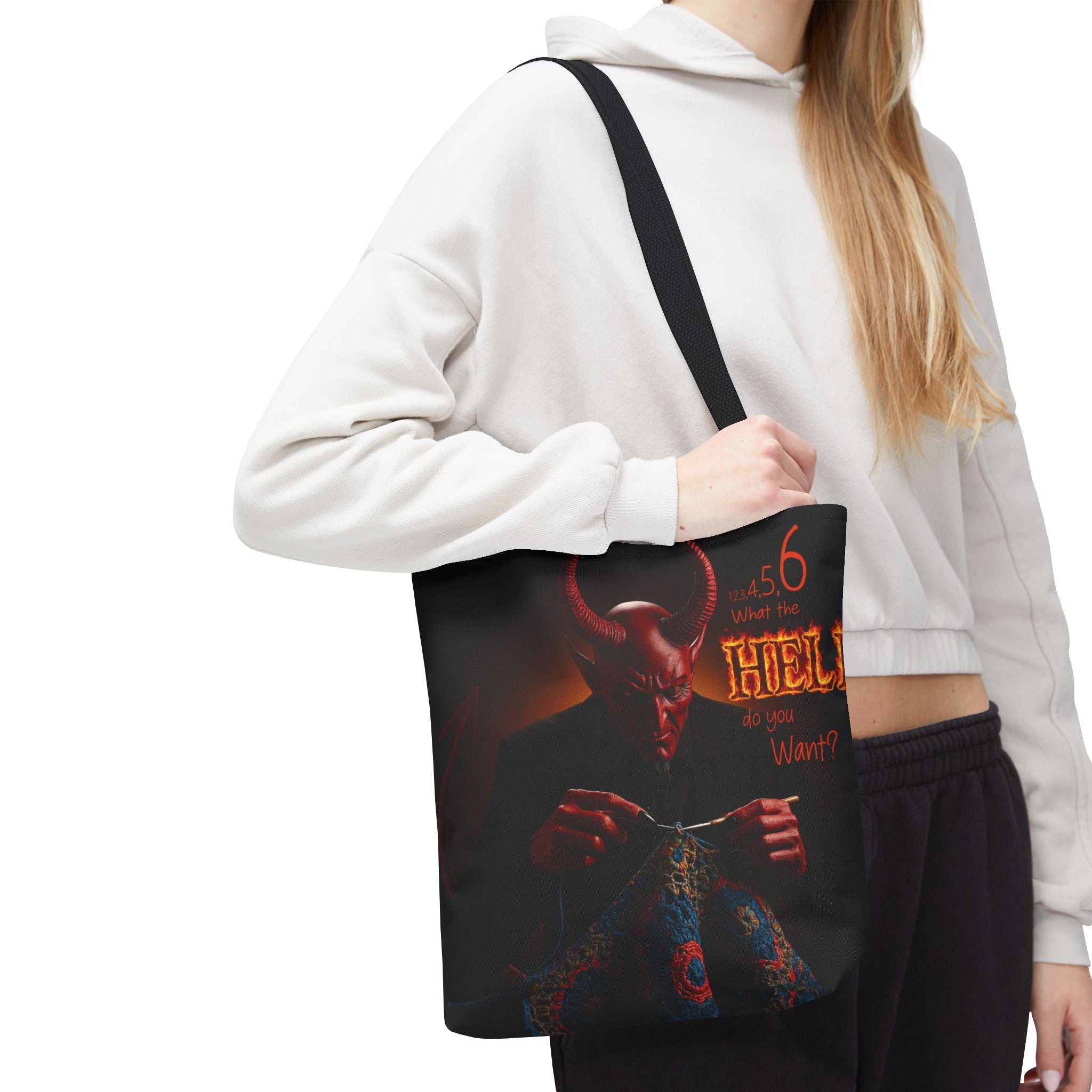 Satan's Infernal Tote Bag - Even Hell has count interruptions- Knitting, Crocheting, Crafting Gift, Funny Tote, Hellish Vibe, fiber enthusiasts