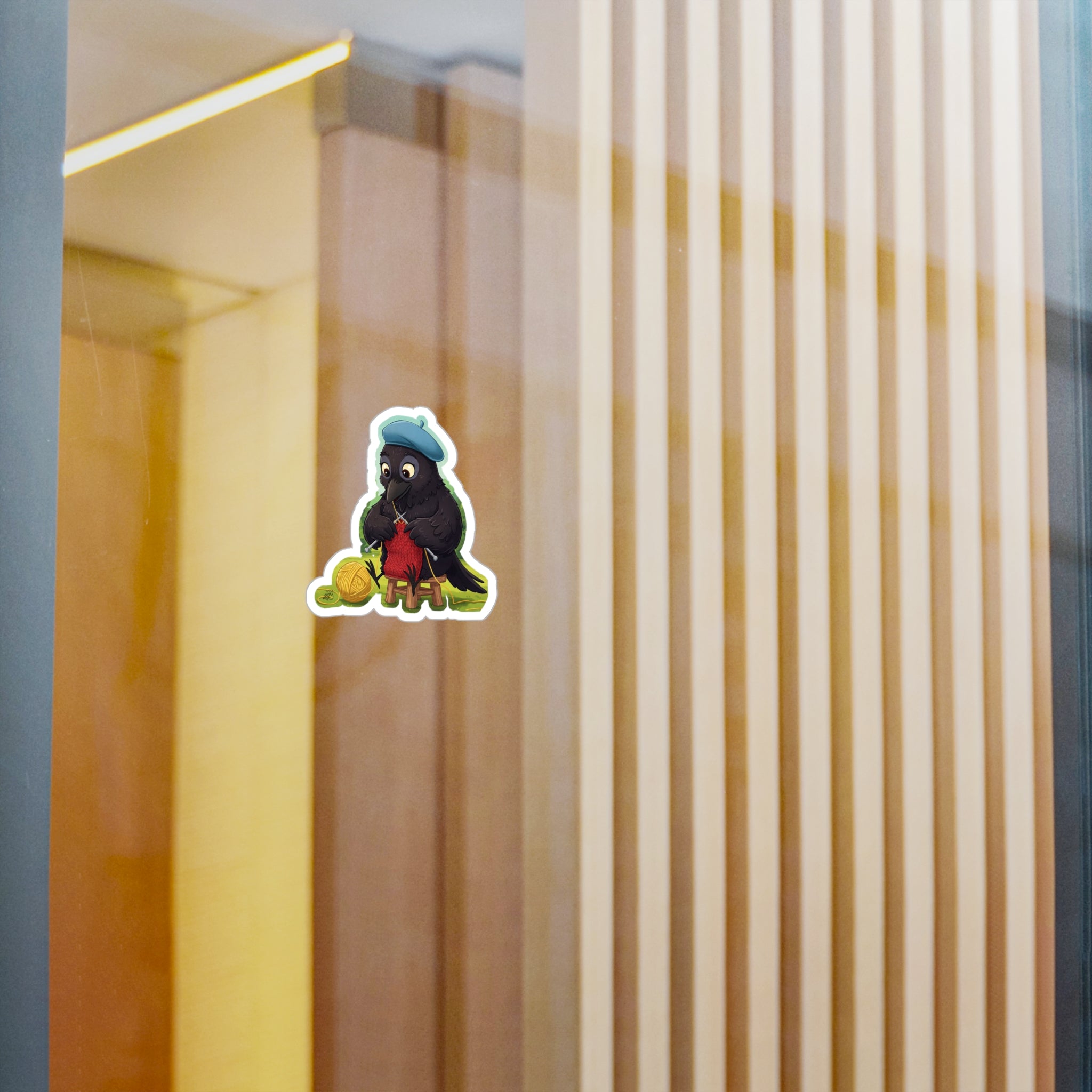 Knitting Crow With Beret Kiss-Cut Vinyl Decal