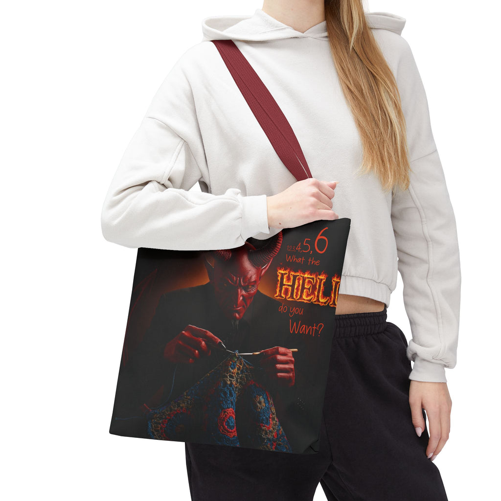 Satan's Infernal Tote Bag - Even Hell has count interruptions- Knitting, Crocheting, Crafting Gift, Funny Tote, Hellish Vibe, fiber enthusiasts