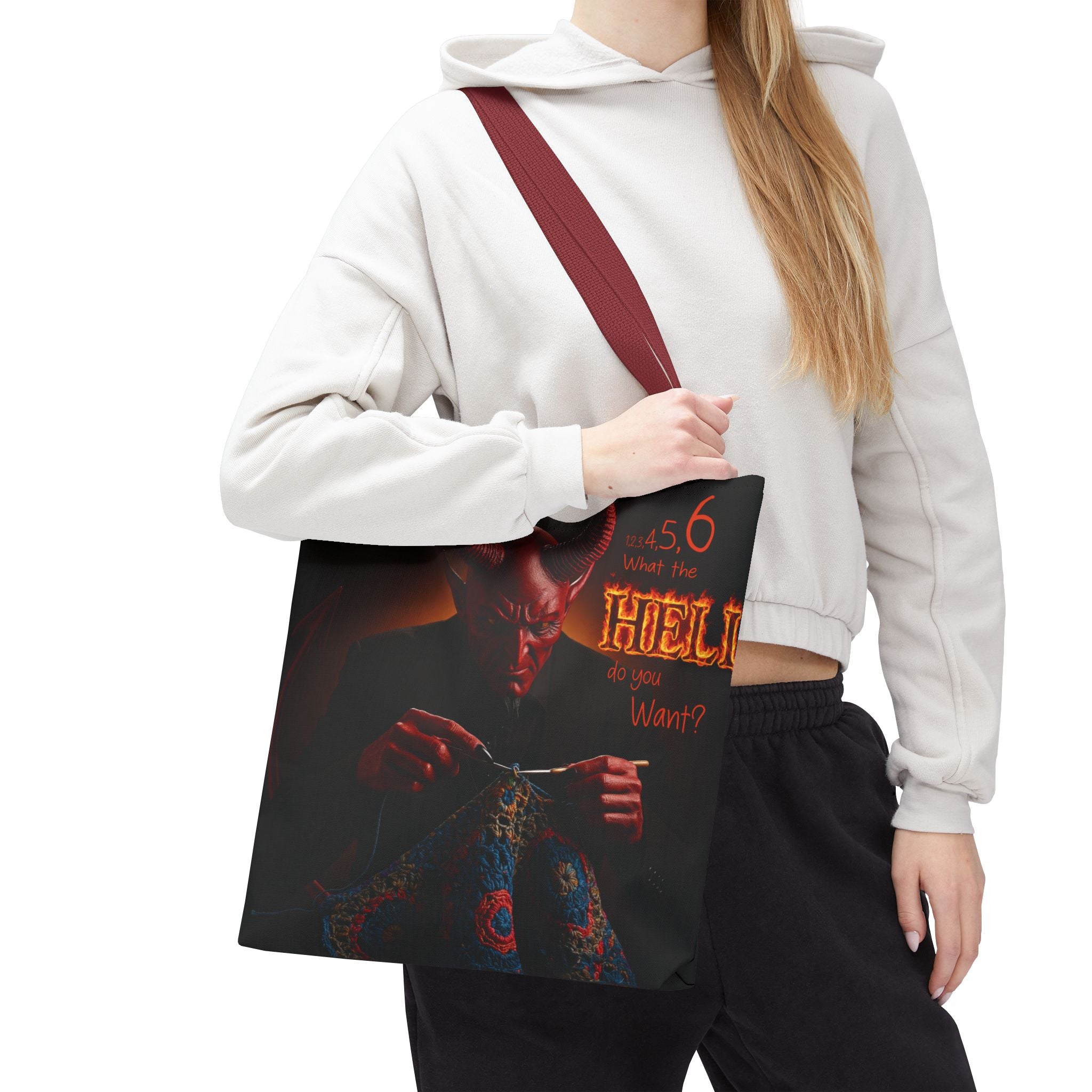 Satan's Infernal Tote Bag - Even Hell has count interruptions- Knitting, Crocheting, Crafting Gift, Funny Tote, Hellish Vibe, fiber enthusiasts