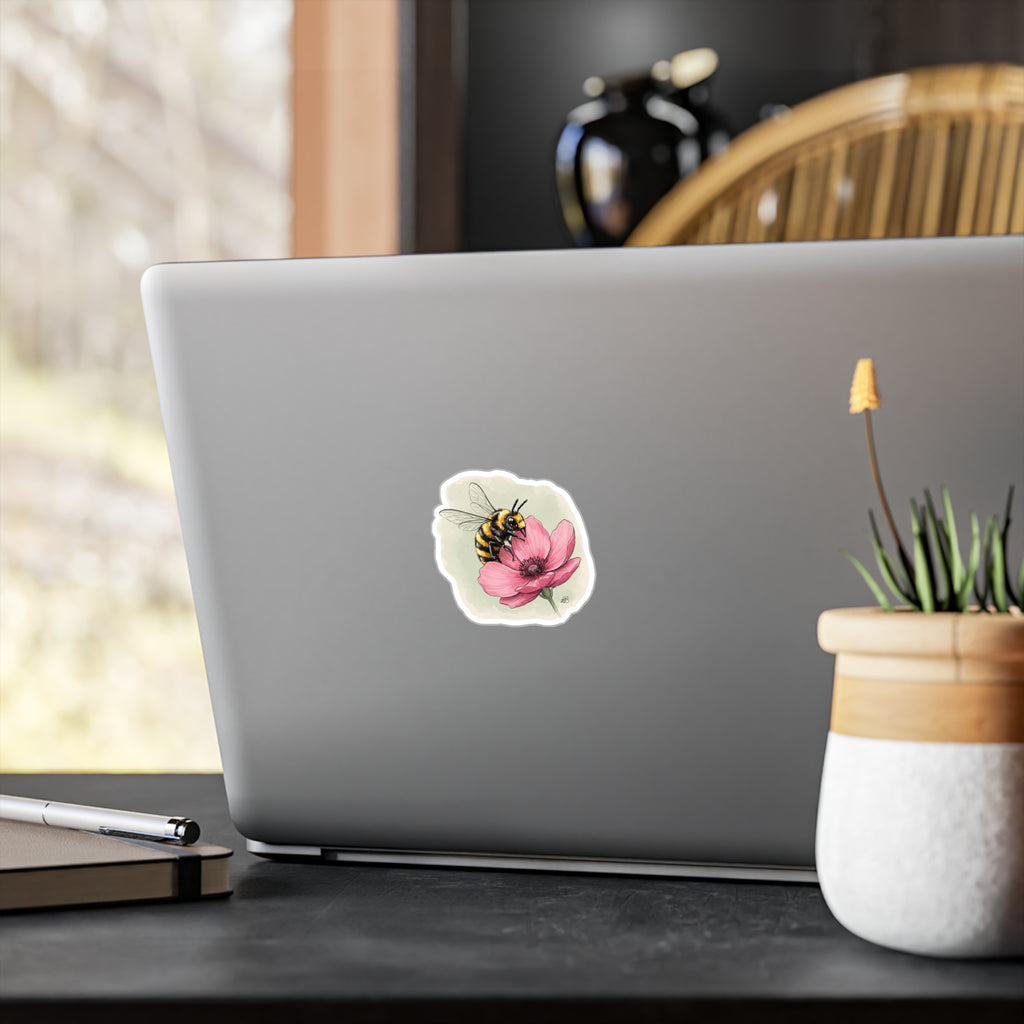 Busy Bee On Pink Flower Kiss-Cut Vinyl Decal