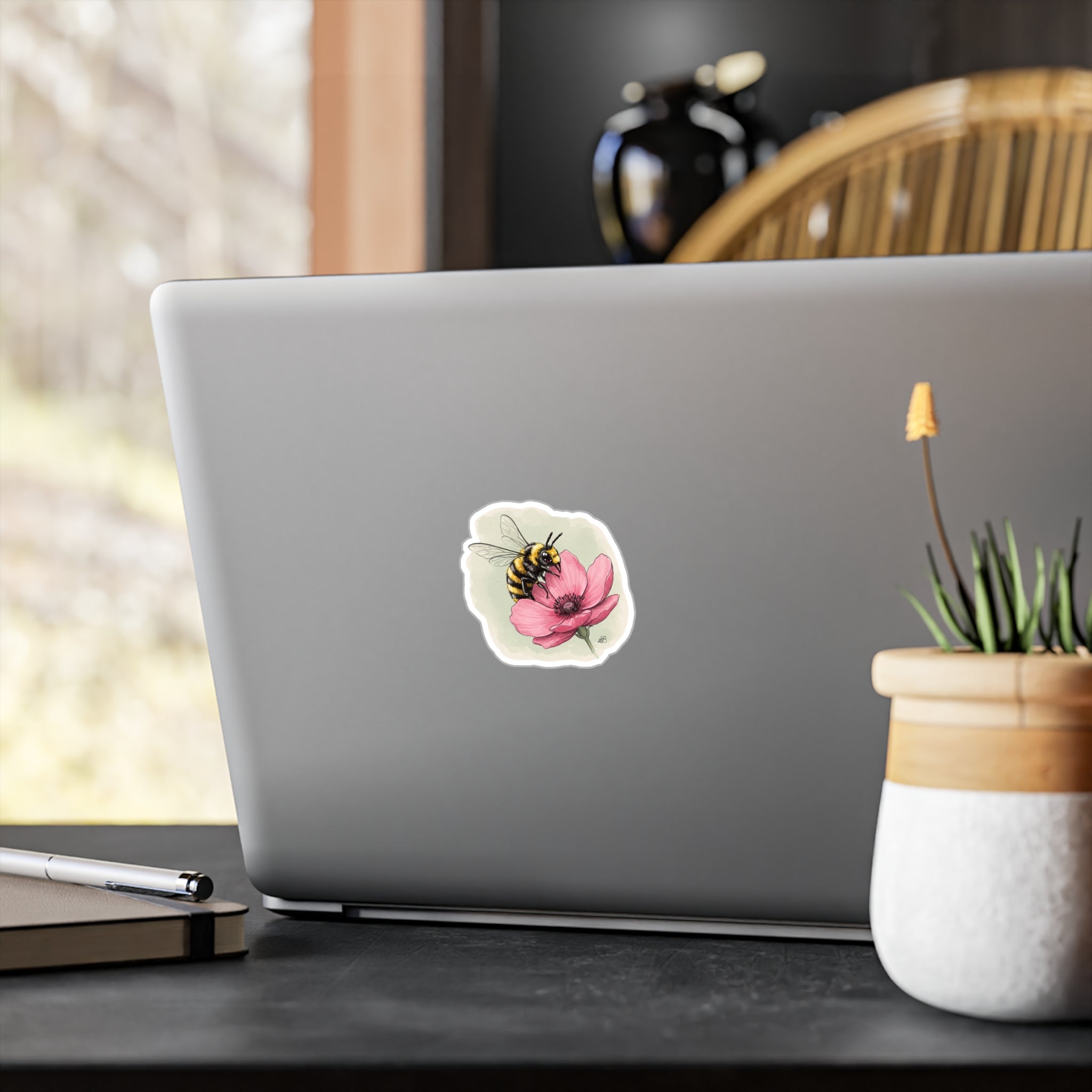 Busy Bee On Pink Flower Kiss-Cut Vinyl Decal
