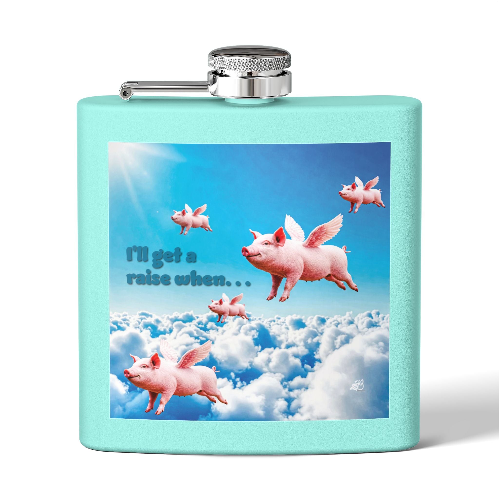 "I’ll Get a Raise When Pigs Fly" Flask – Stainless Steel Liquid Therapy with Flying Pig Delusion Support Funny gift for Coworkers, Friends and Loved Ones