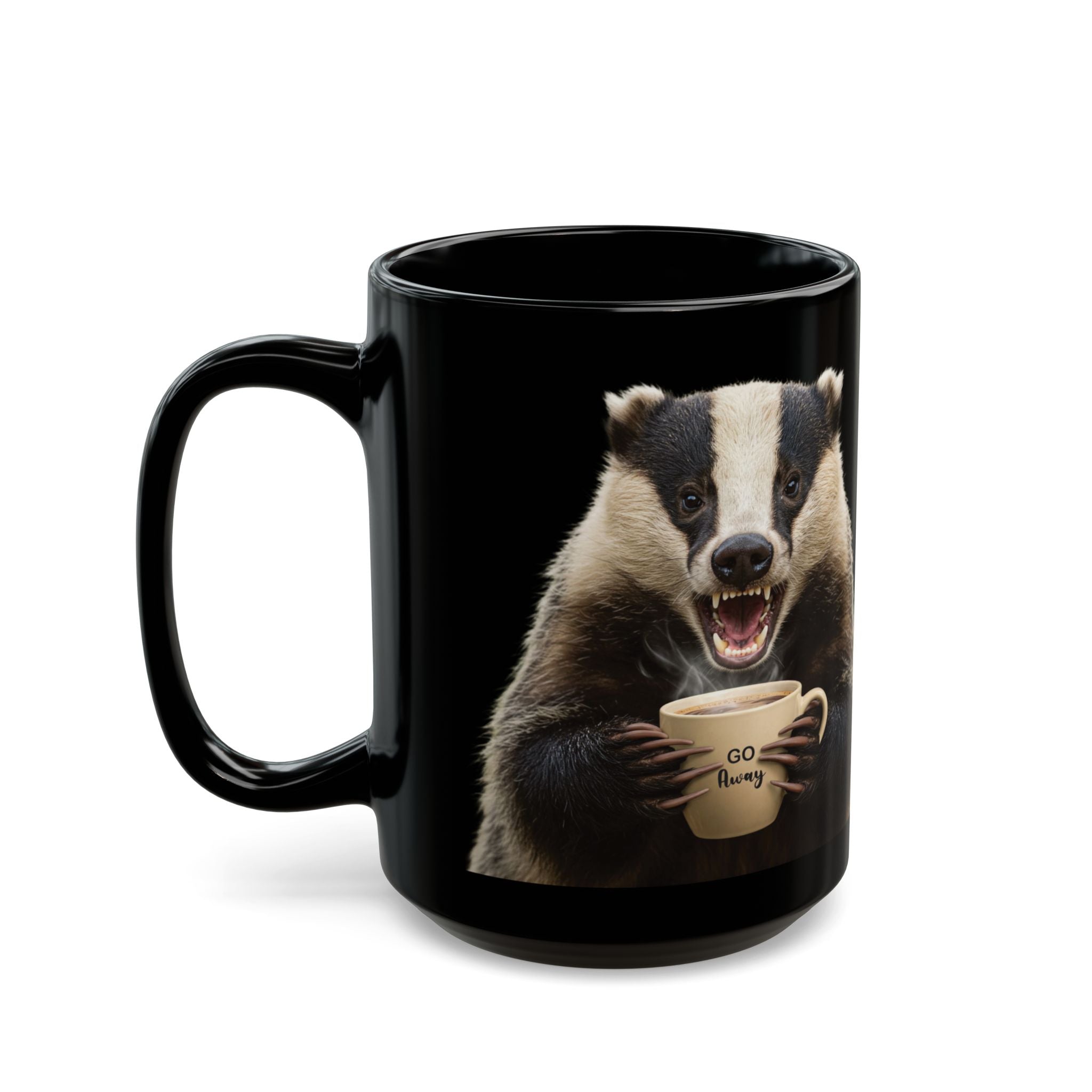Angry Badger “Go Away” 15 oz Coffee Mug – Because Morning People Are a Menace- Funny gift for Coworkers, Friends, loved ones