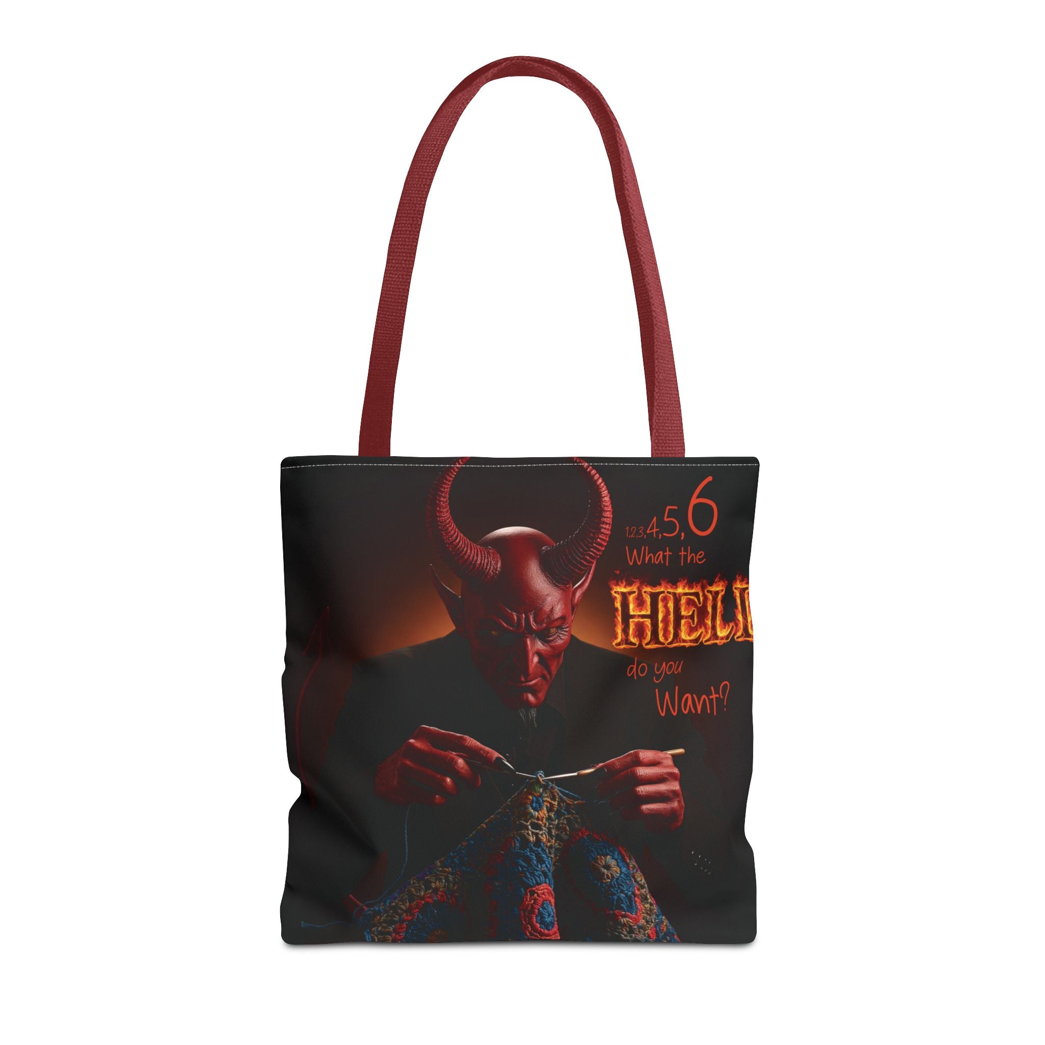 Satan's Infernal Tote Bag - Even Hell has count interruptions- Knitting, Crocheting, Crafting Gift, Funny Tote, Hellish Vibe, fiber enthusiasts