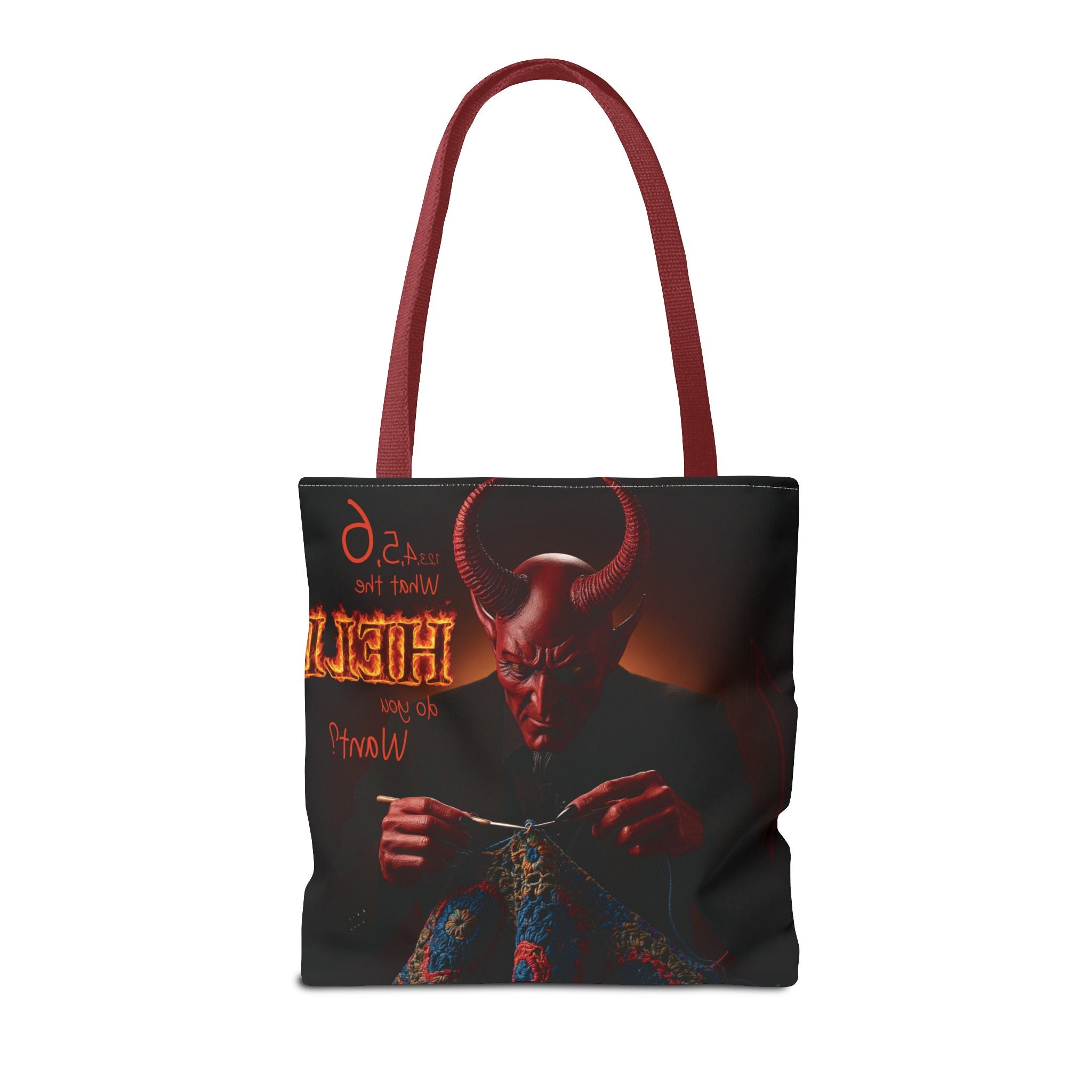 Satan's Infernal Tote Bag - Even Hell has count interruptions- Knitting, Crocheting, Crafting Gift, Funny Tote, Hellish Vibe, fiber enthusiasts