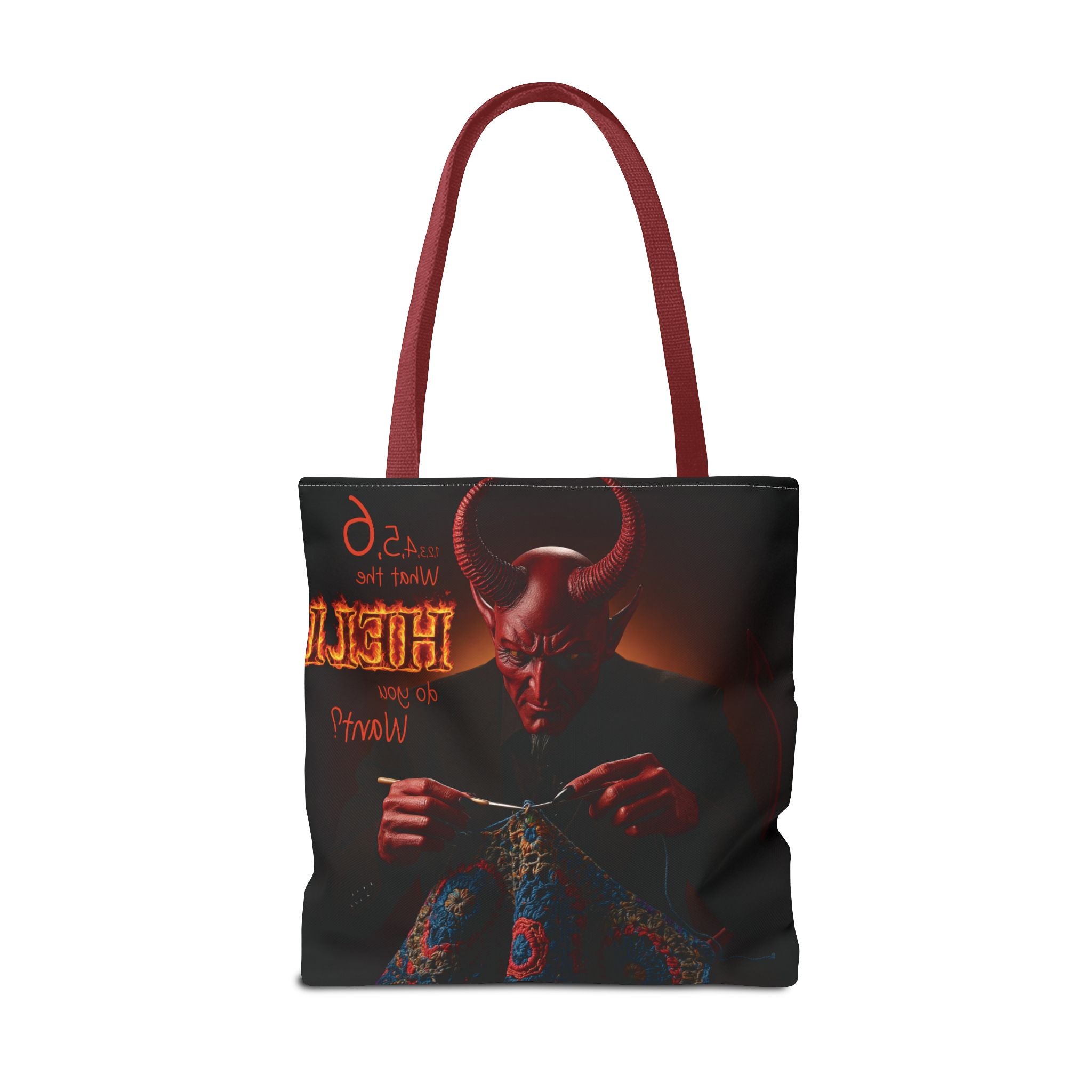 Satan's Infernal Tote Bag - Even Hell has count interruptions- Knitting, Crocheting, Crafting Gift, Funny Tote, Hellish Vibe, fiber enthusiasts