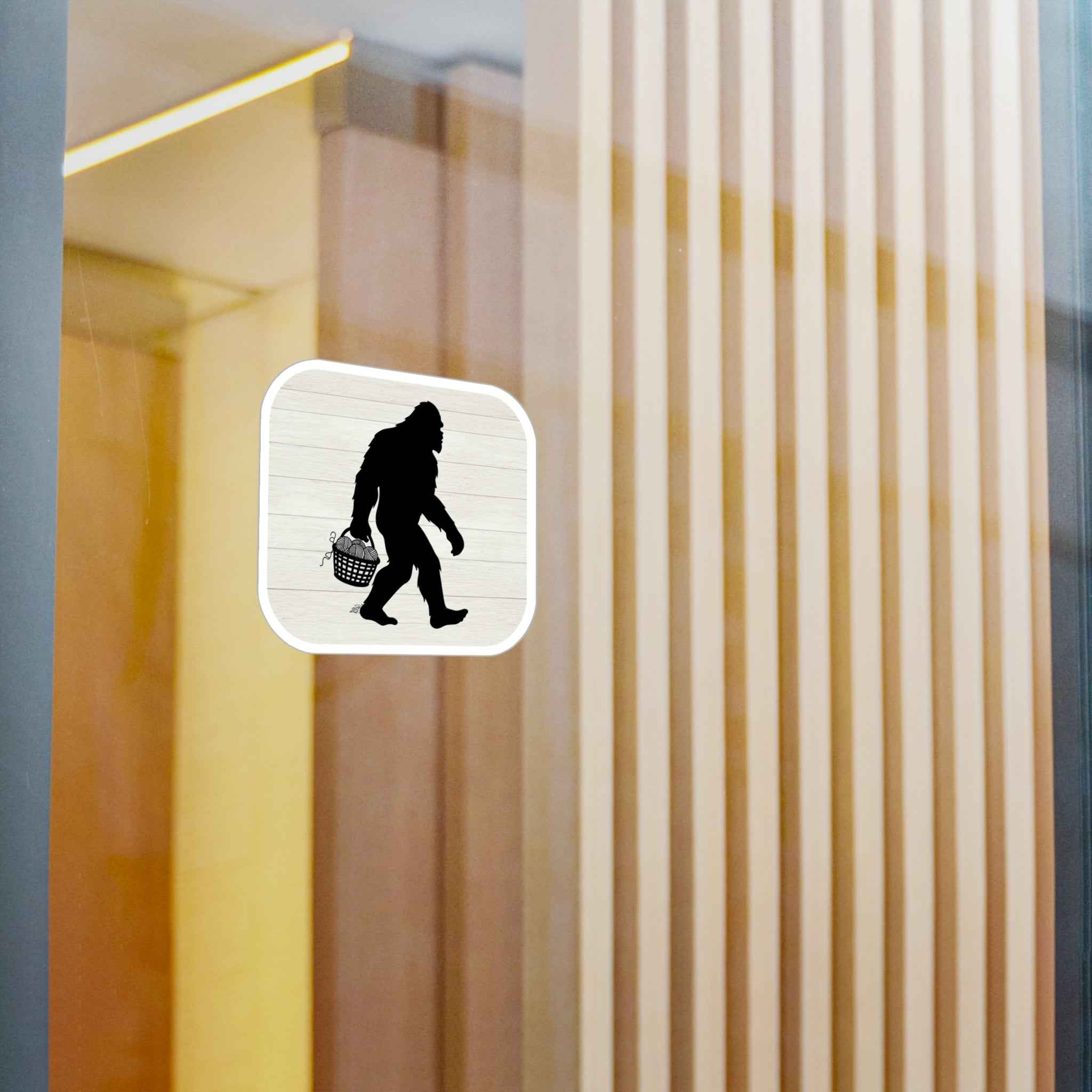 Bigfoot Yarn Basket Decal - Sasquatch Carrying Yarn Silhouette Kiss Cut Vinyl Decal