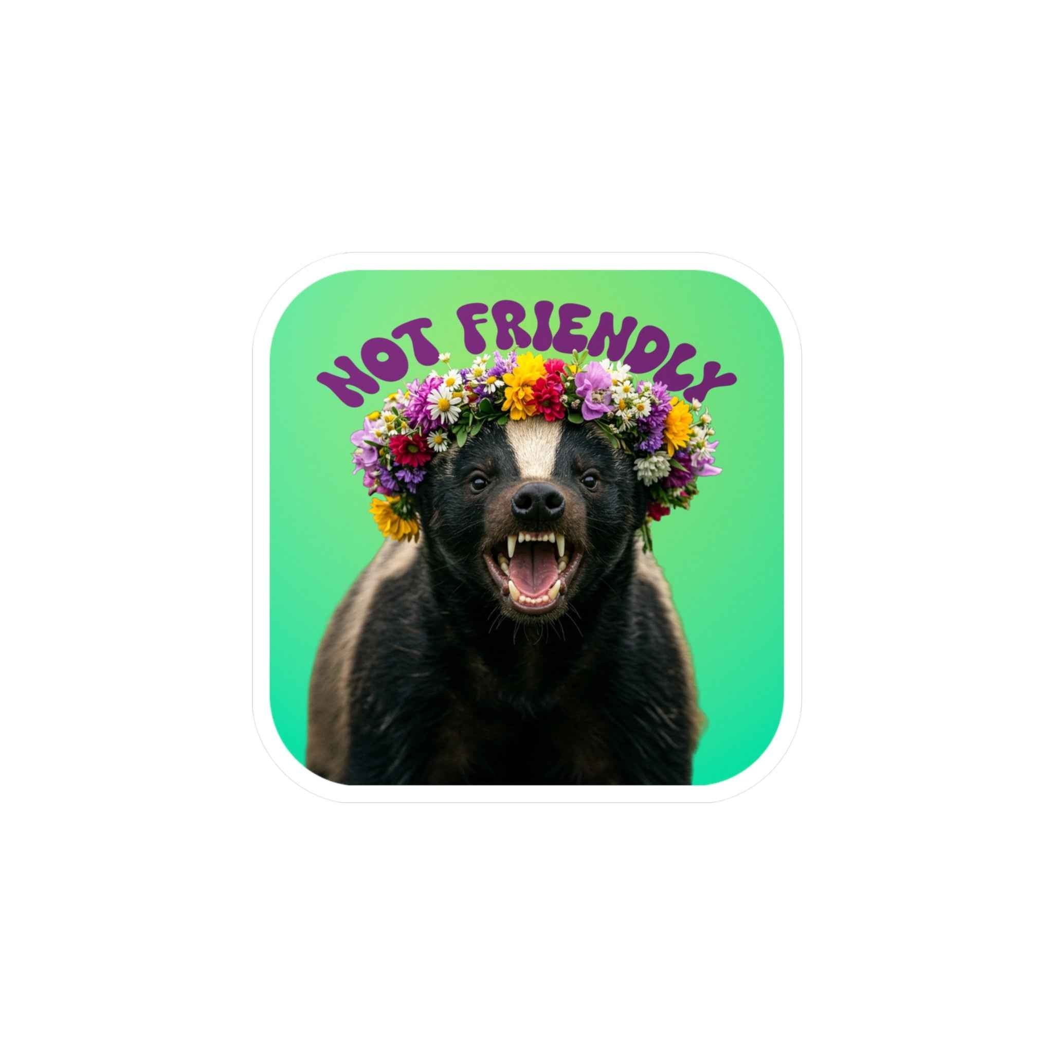 Not Friendly Badger Decal - Angry Honey Badger Flower Crown Kiss Cut Vinyl Decal