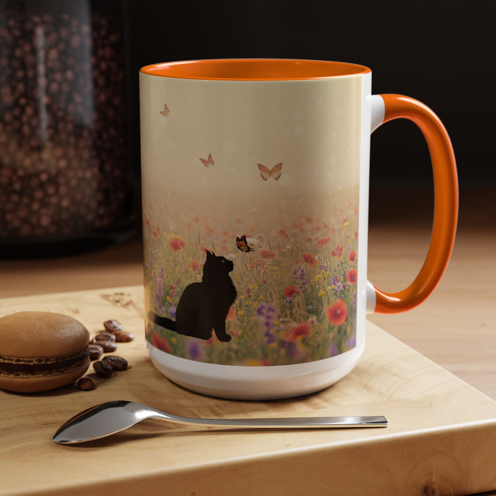 Mug - Cat Lovers Accent Coffee Mug with Floral Design