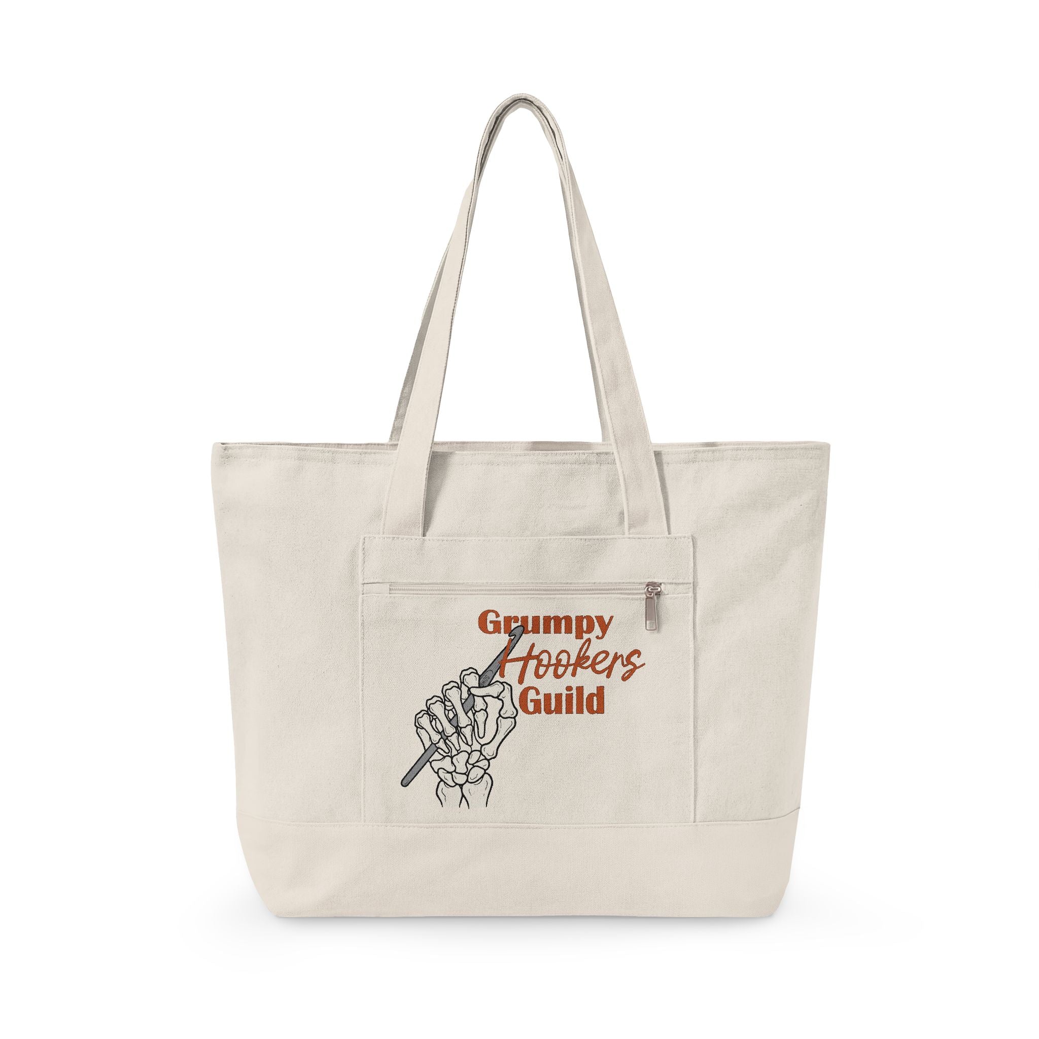 Hookers Guild Tote Bag - Skeleton Crochet Hand Zippered Canvas Tote