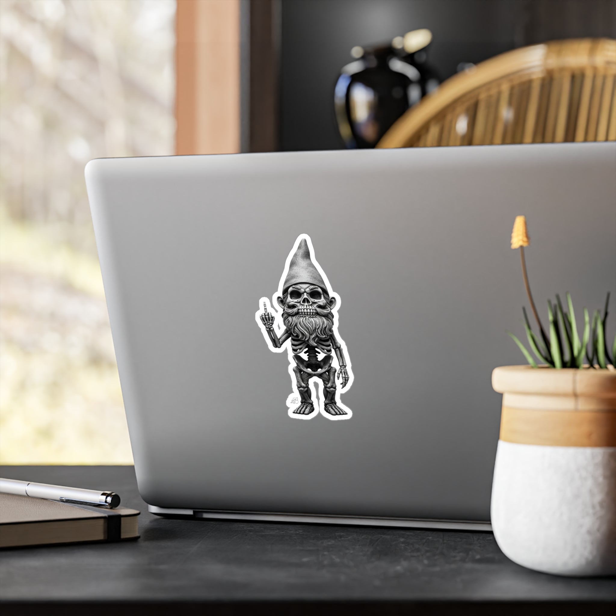 Middle Finger Skeleton Gnome Kiss-Cut Vinyl Decal