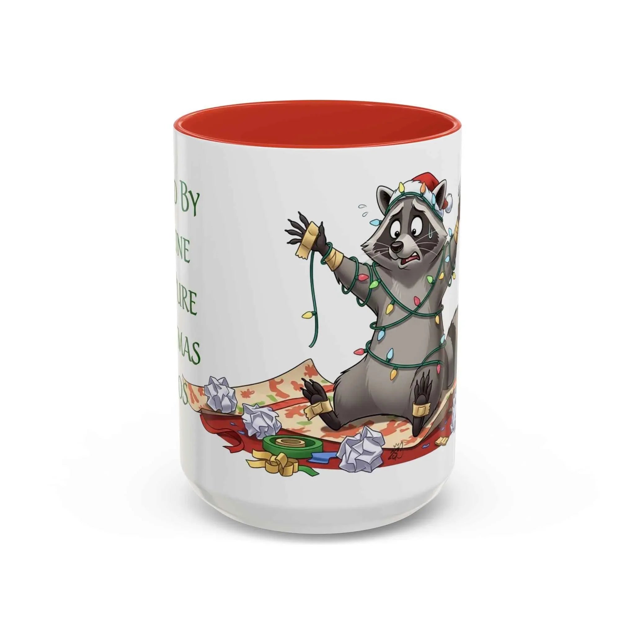 Fueled by Caffeine and Pure Christmas Chaos - Chaotic Raccoon Holiday Mug 11oz & 15oz - 2SB Snark Shop