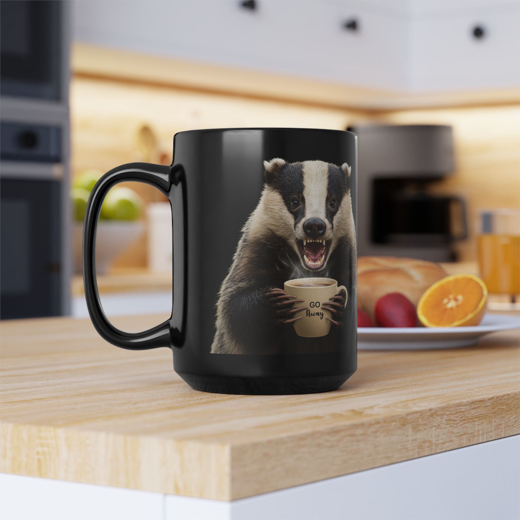 Angry Badger “Go Away” 15 oz Coffee Mug – Because Morning People Are a Menace- Funny gift for Coworkers, Friends, loved ones