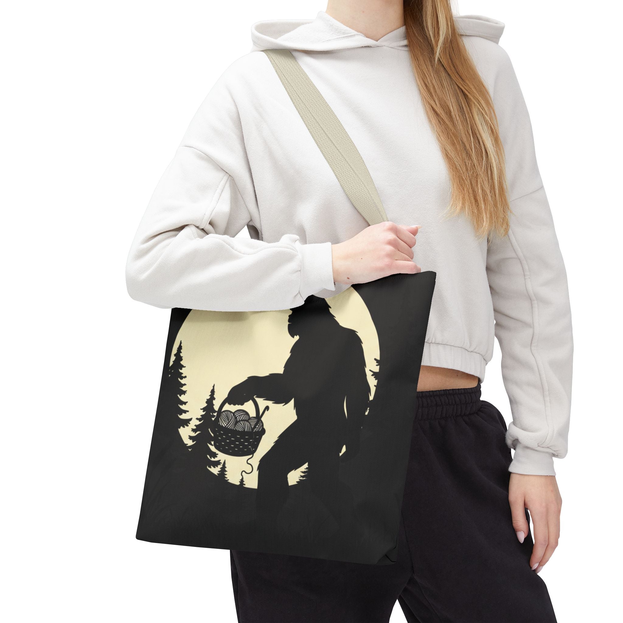 I Believe...in another skein of yarn. Bigfoot crochet Tote bag- Funny gift for friends, family, crocheters, knitters, fiber enthusiasts and anyone who Believes.