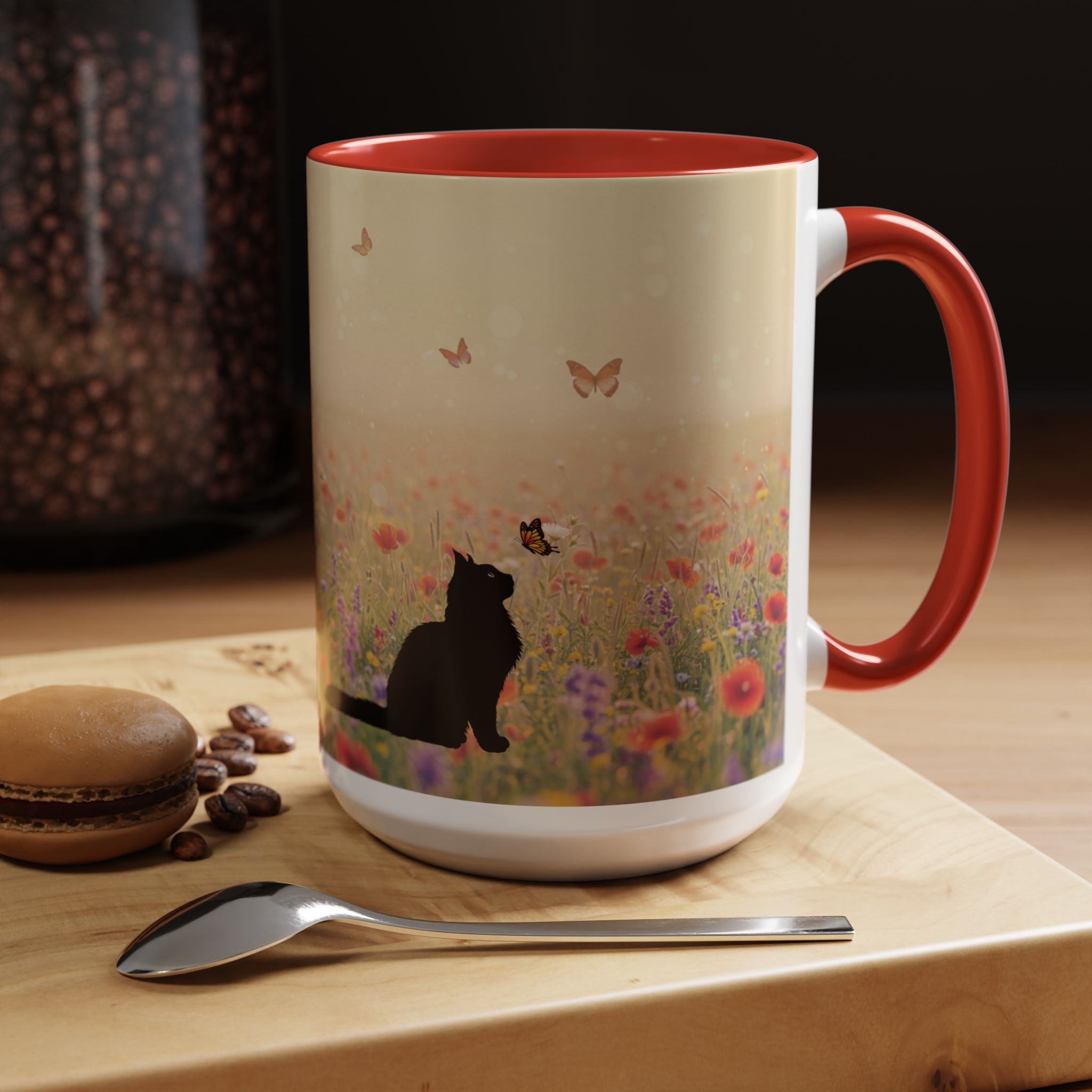 Mug - Cat Lovers Accent Coffee Mug with Floral Design