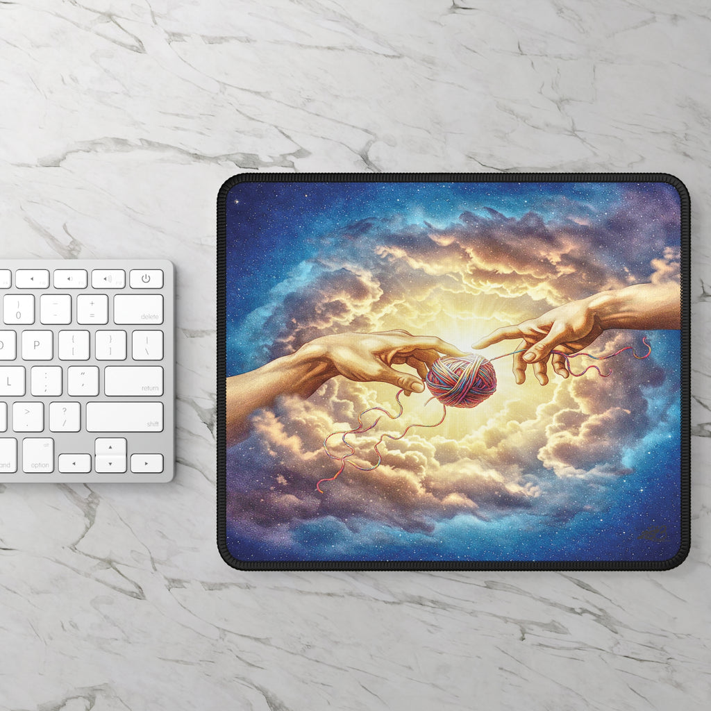 Mouse Pad - 'Touched by Yarn' Divine Intervention for Knitters Crocheters - Funny Gift