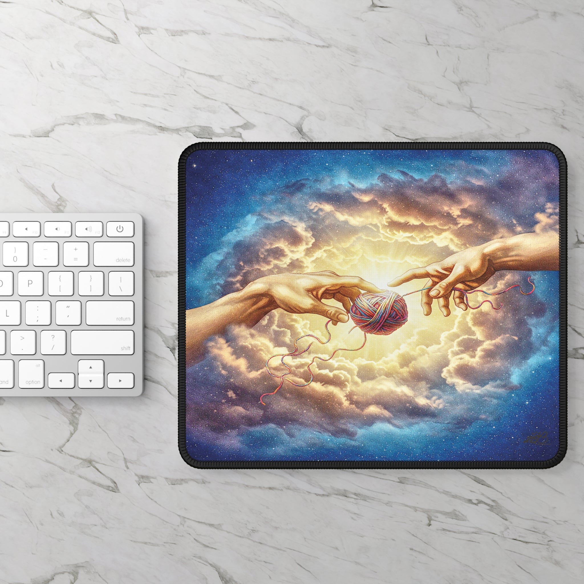 Mouse Pad - 'Touched by Yarn' Divine Intervention for Knitters Crocheters - Funny Gift