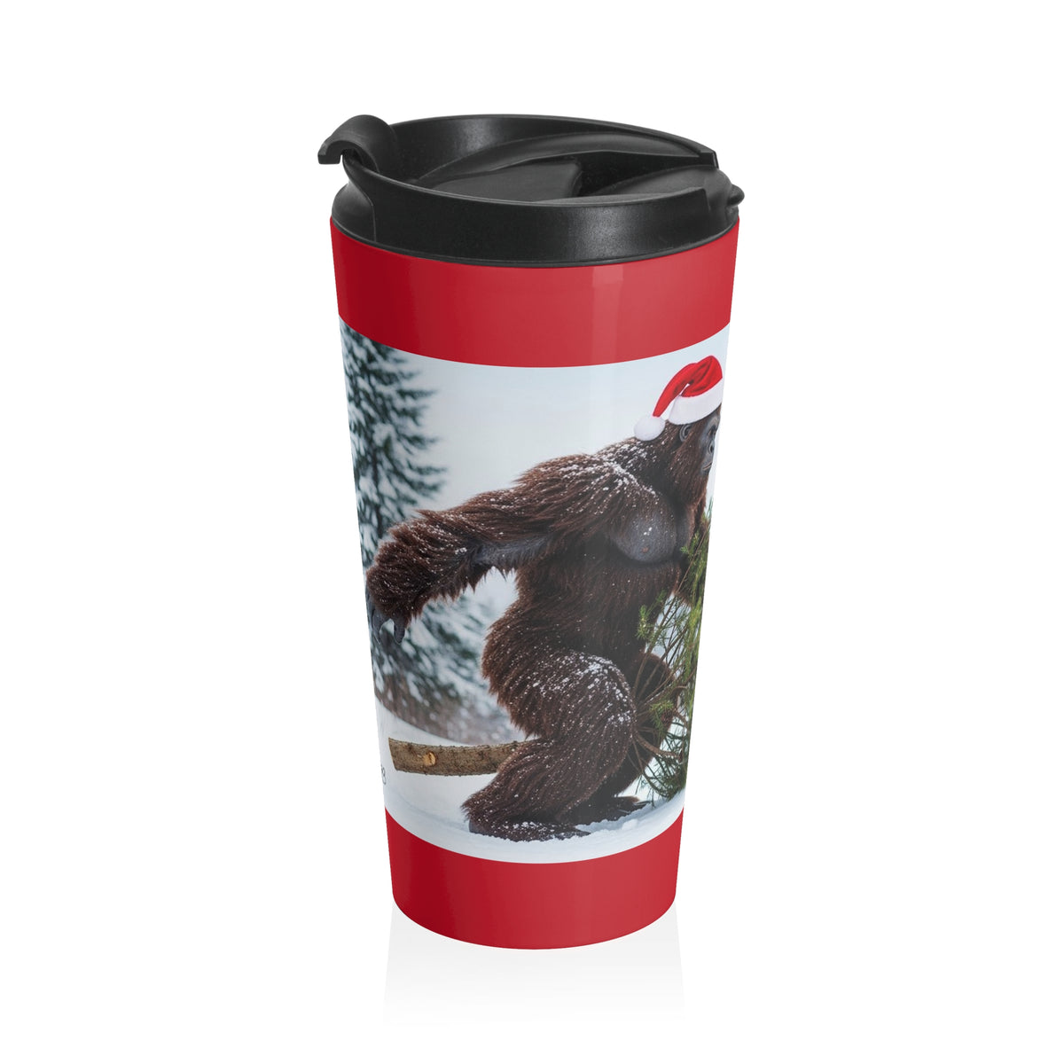 Merry Fuck All of This Bigfoot 15 oz Stainless Steel Travel Mug | Funny Christmas Tumbler