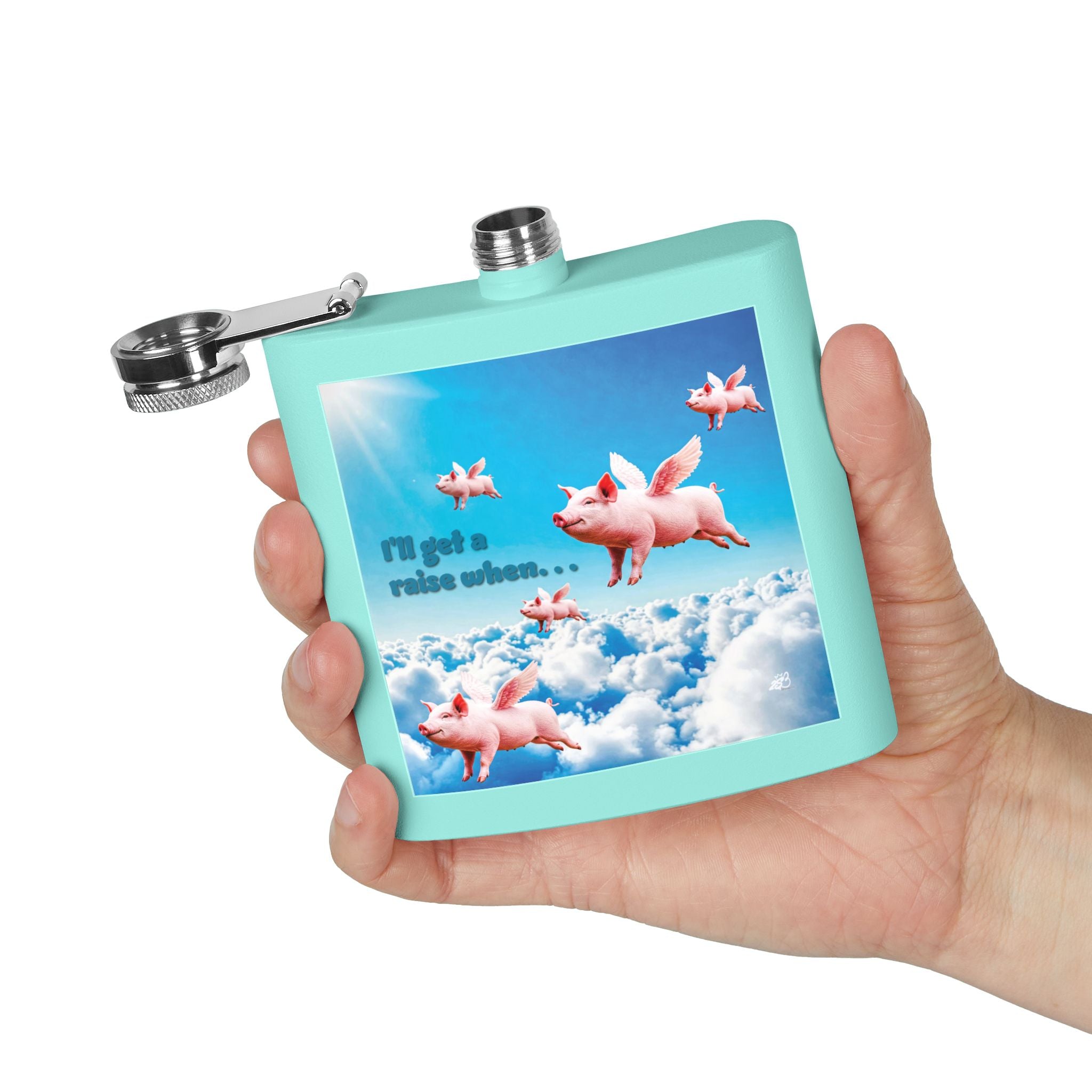"I’ll Get a Raise When Pigs Fly" Flask – Stainless Steel Liquid Therapy with Flying Pig Delusion Support Funny gift for Coworkers, Friends and Loved Ones