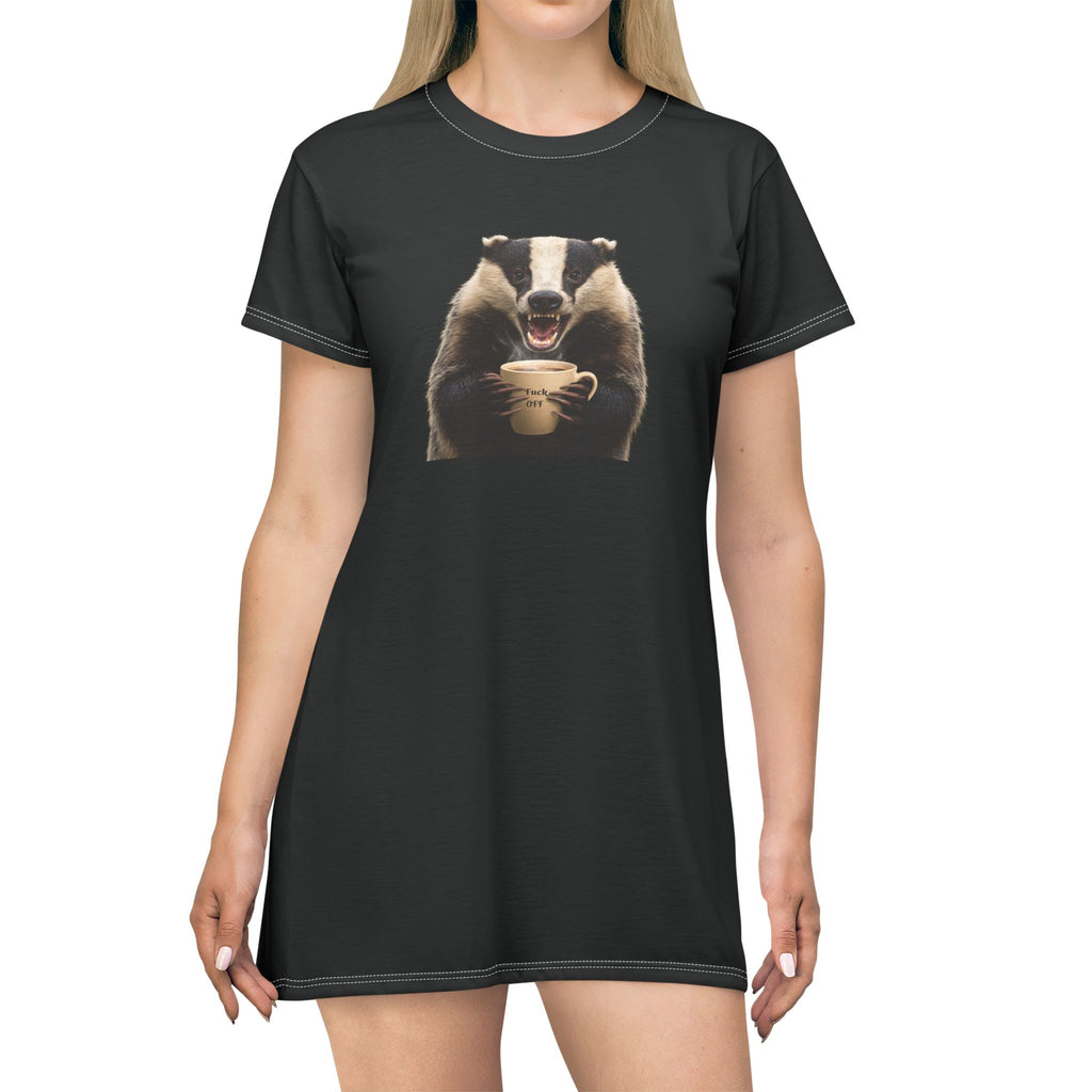 Angry Badger Sleep T-shirt Dress- Wake Up and Choose Violence (Silently)