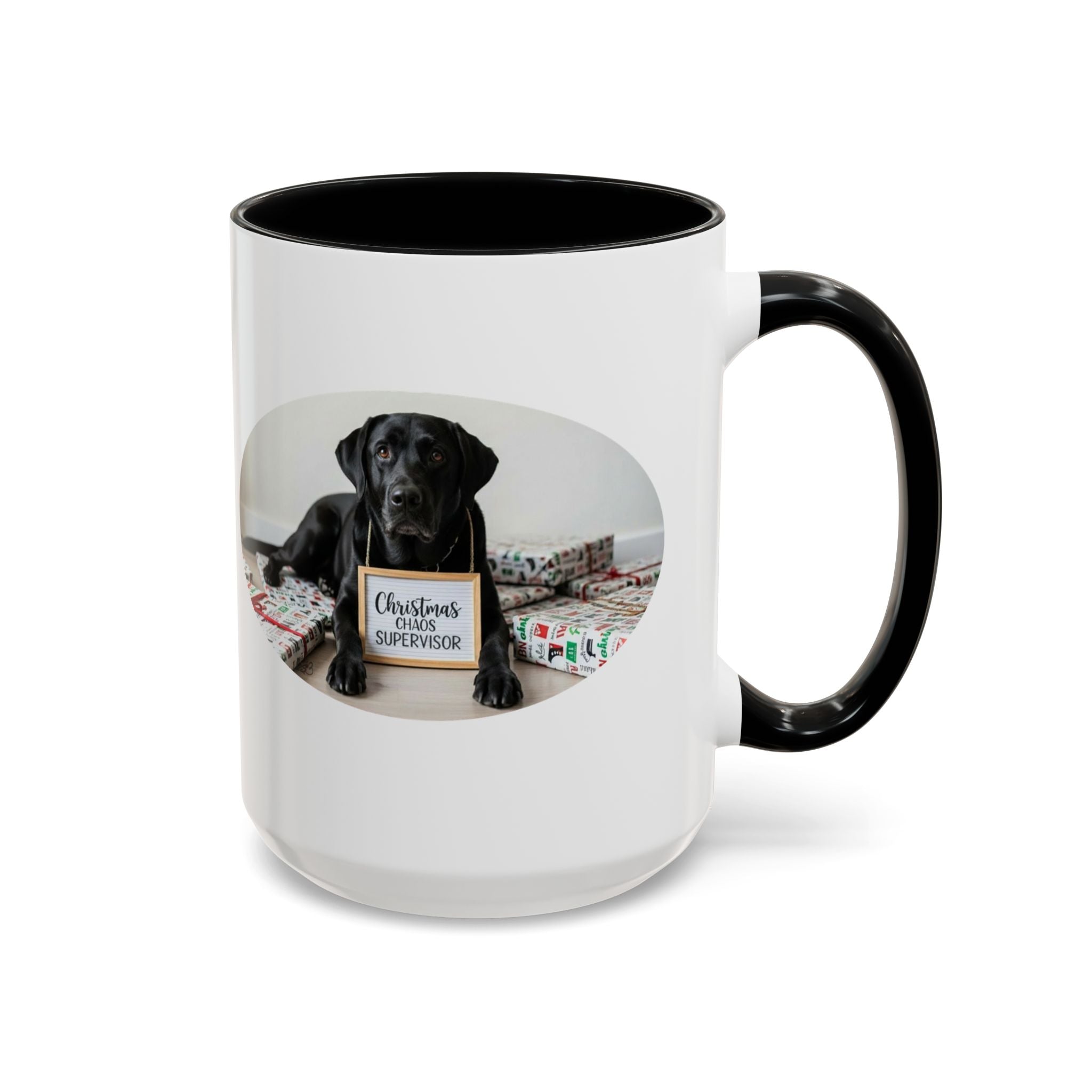 "Christmas Chaos Supervisor" –11oz & 15oz Black Lab Mug for Dog Parents Who Gave Up on Perfectly Wrapped Gifts in 2017