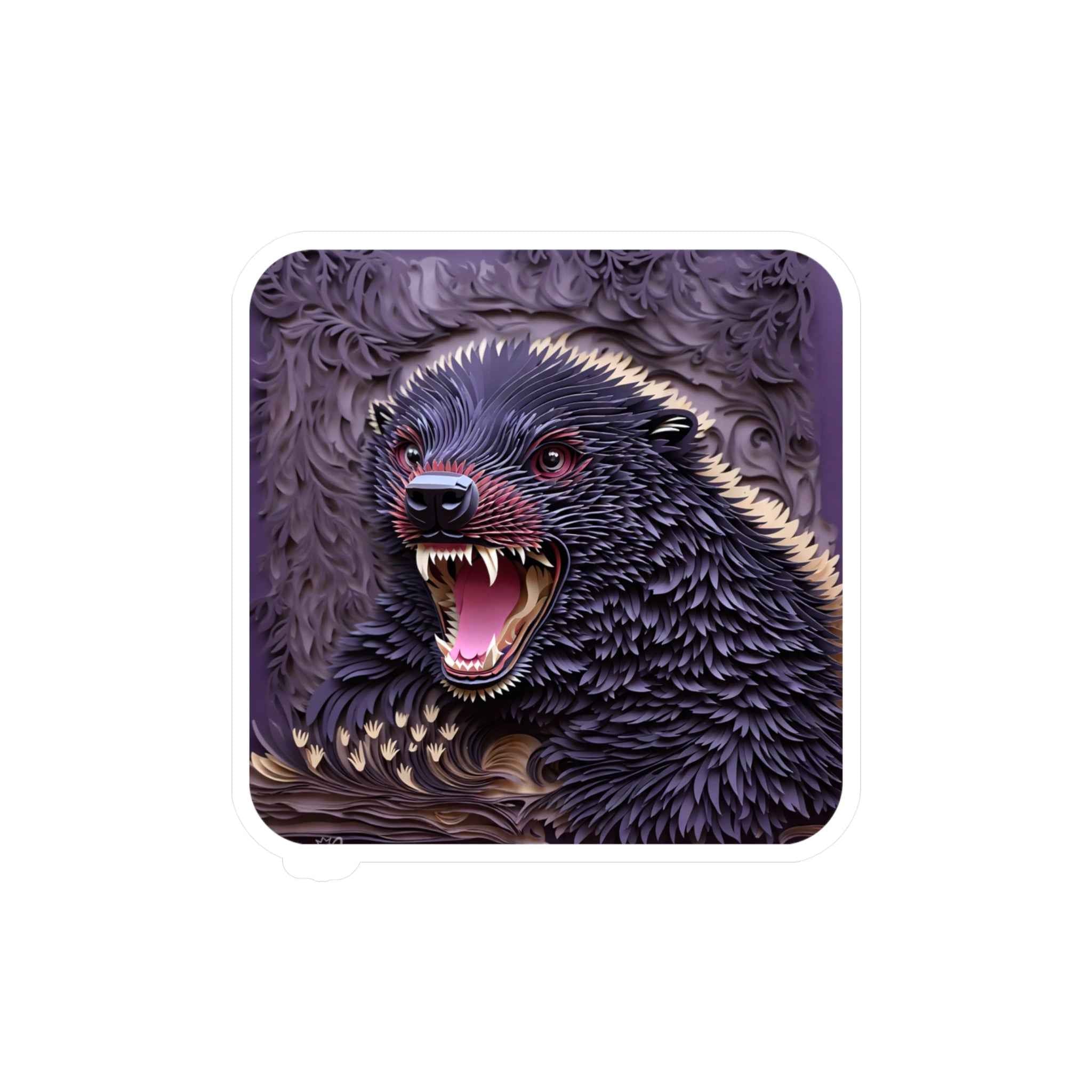 Angry Badger Decal - Fierce Papercut Honey Badger Kiss Cut Vinyl Decal