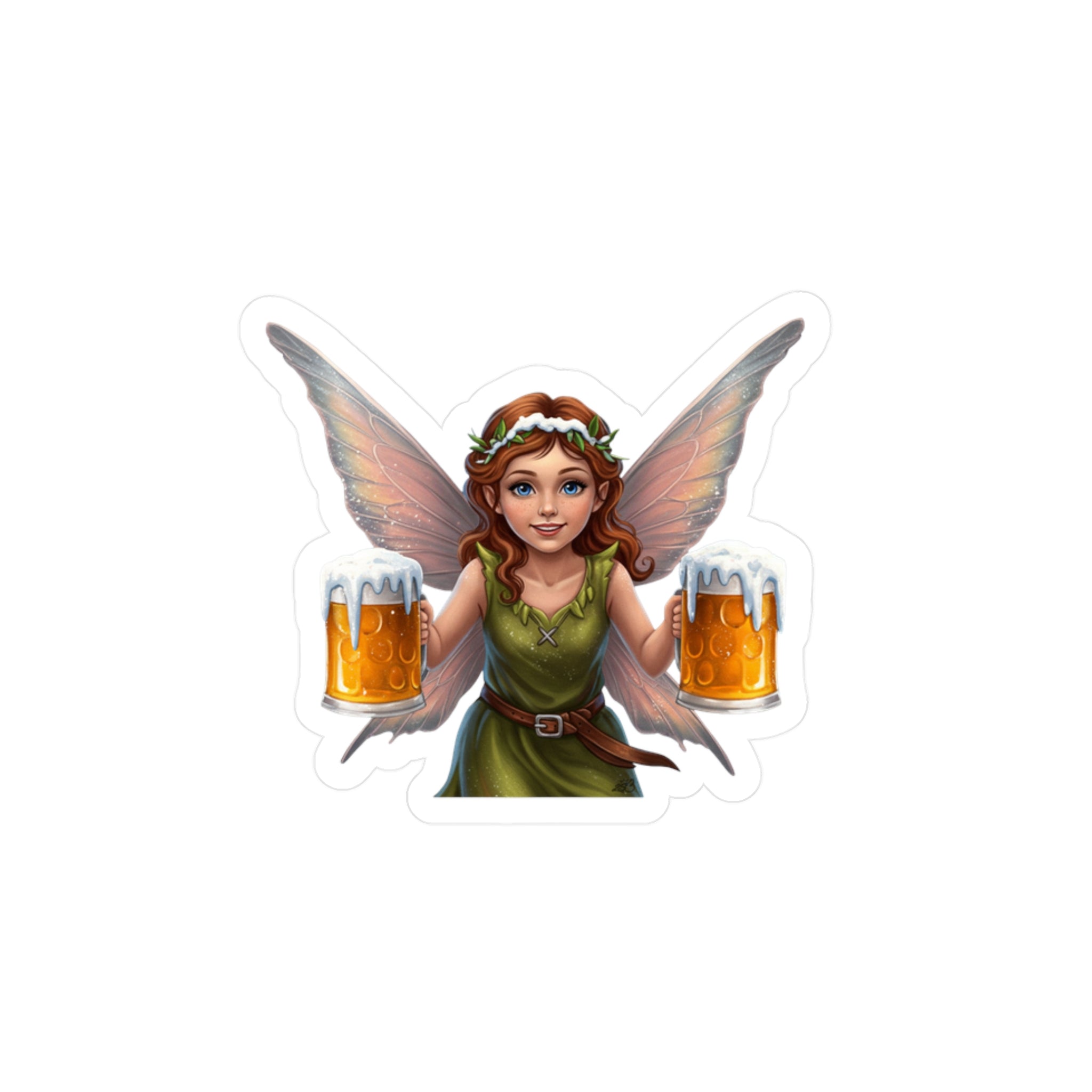 Beer Fairy Decal - Tipsy Fairy Hauling Beer Mugs Kiss Cut Vinyl Sticker