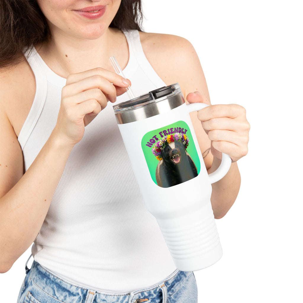 Not Friendly Badger Tumbler - Angry Flower Crown Honey Badger 40oz
