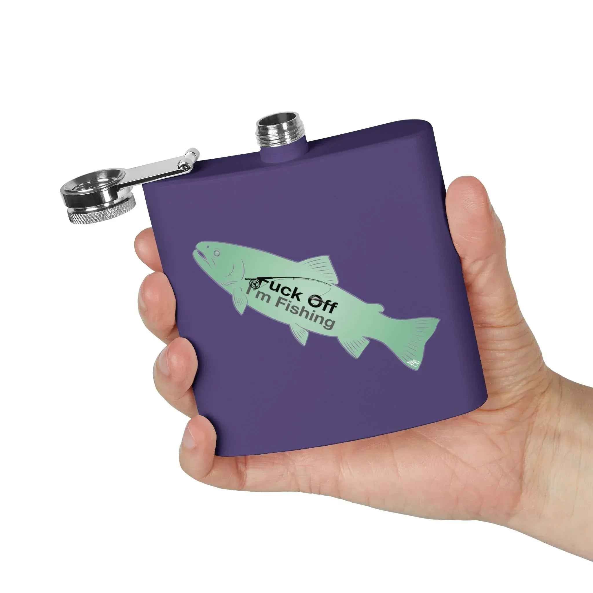 Fuck Off I'm Fishing Flask 6oz - Snarky Trout Fishing Flask - Funny Angler Gift