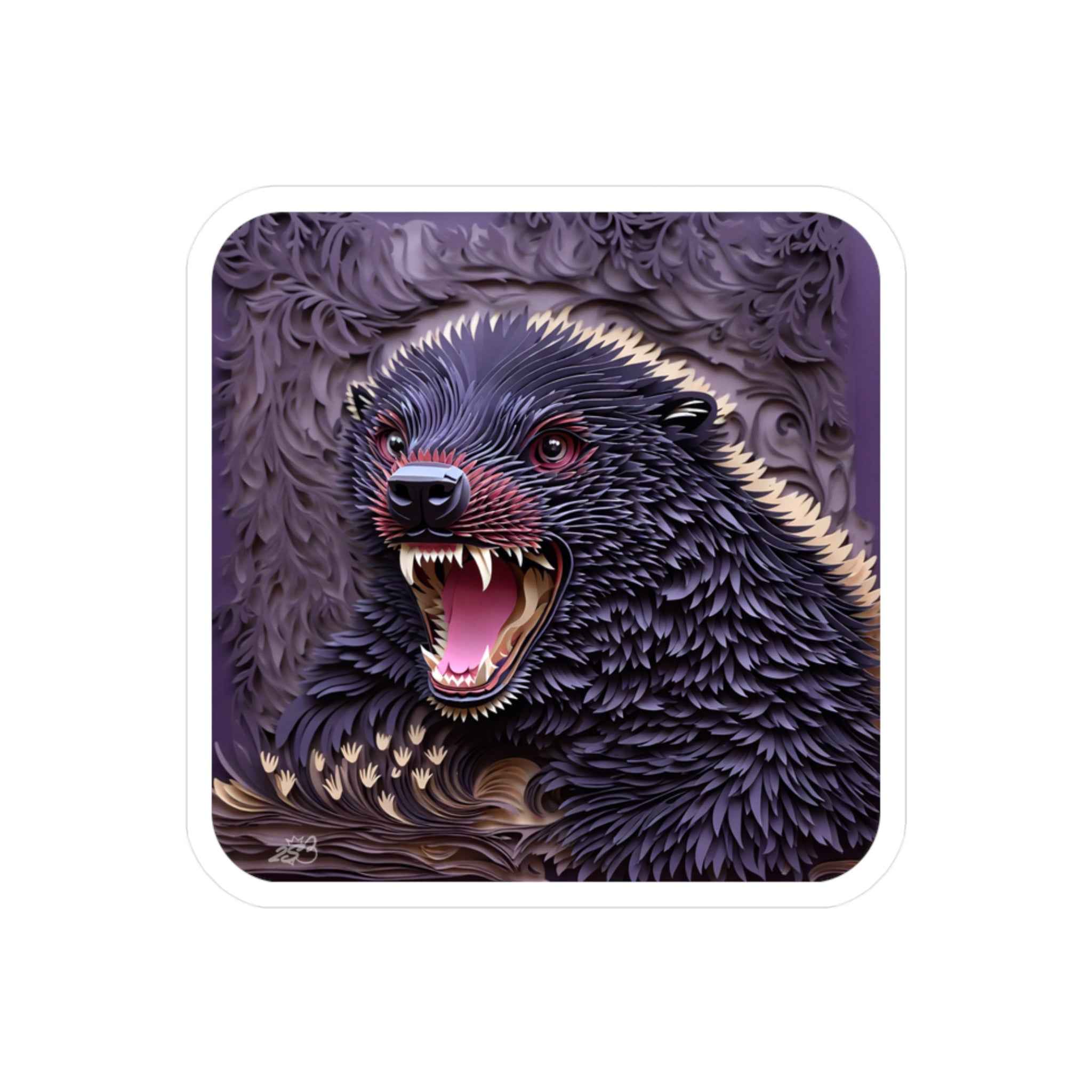 Angry Badger Decal - Fierce Papercut Honey Badger Kiss Cut Vinyl Decal