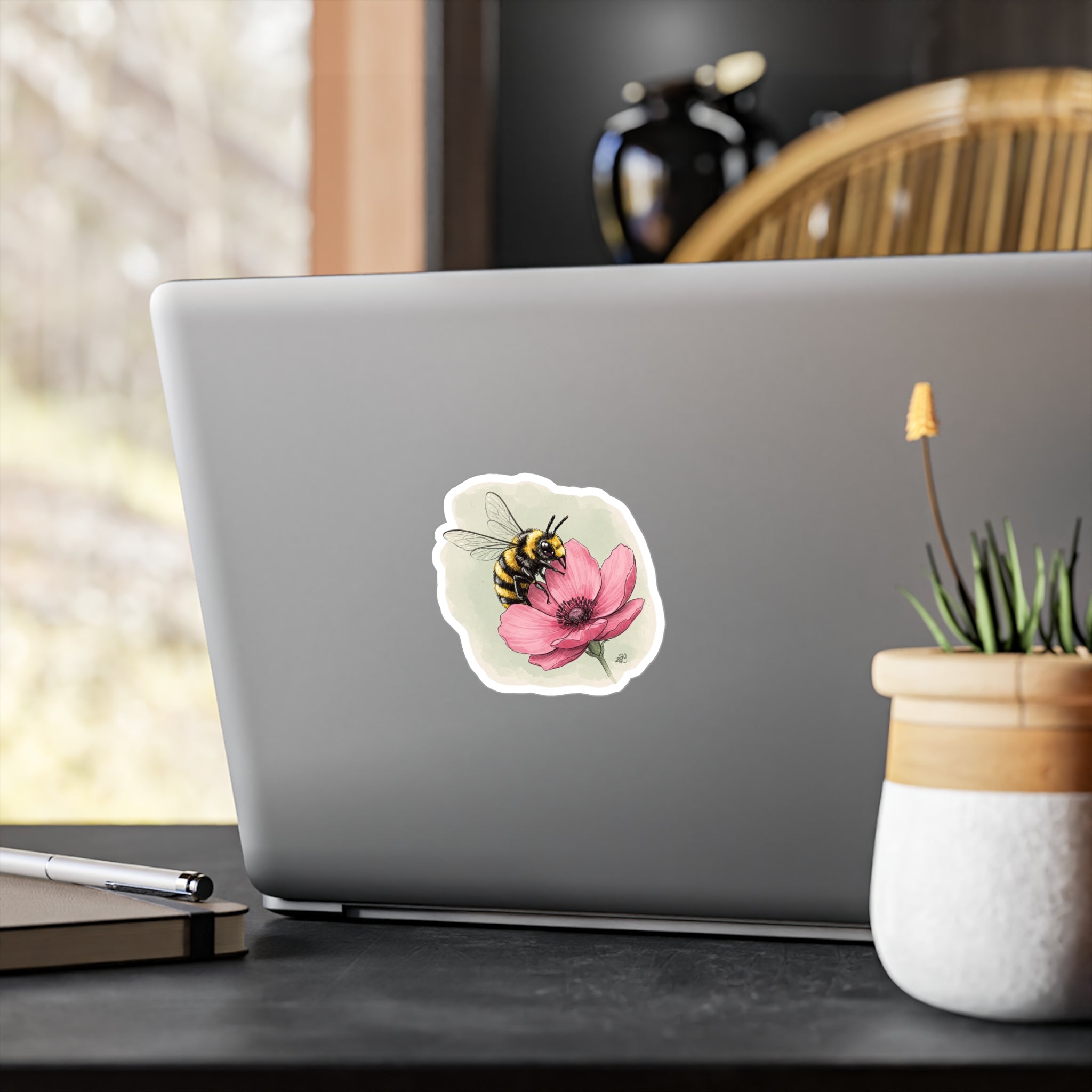 Busy Bee On Pink Flower Kiss-Cut Vinyl Decal